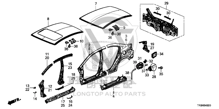 Rear panel 66100-TS6-H10ZZ 66100TS6H10ZZ for Honda Civic