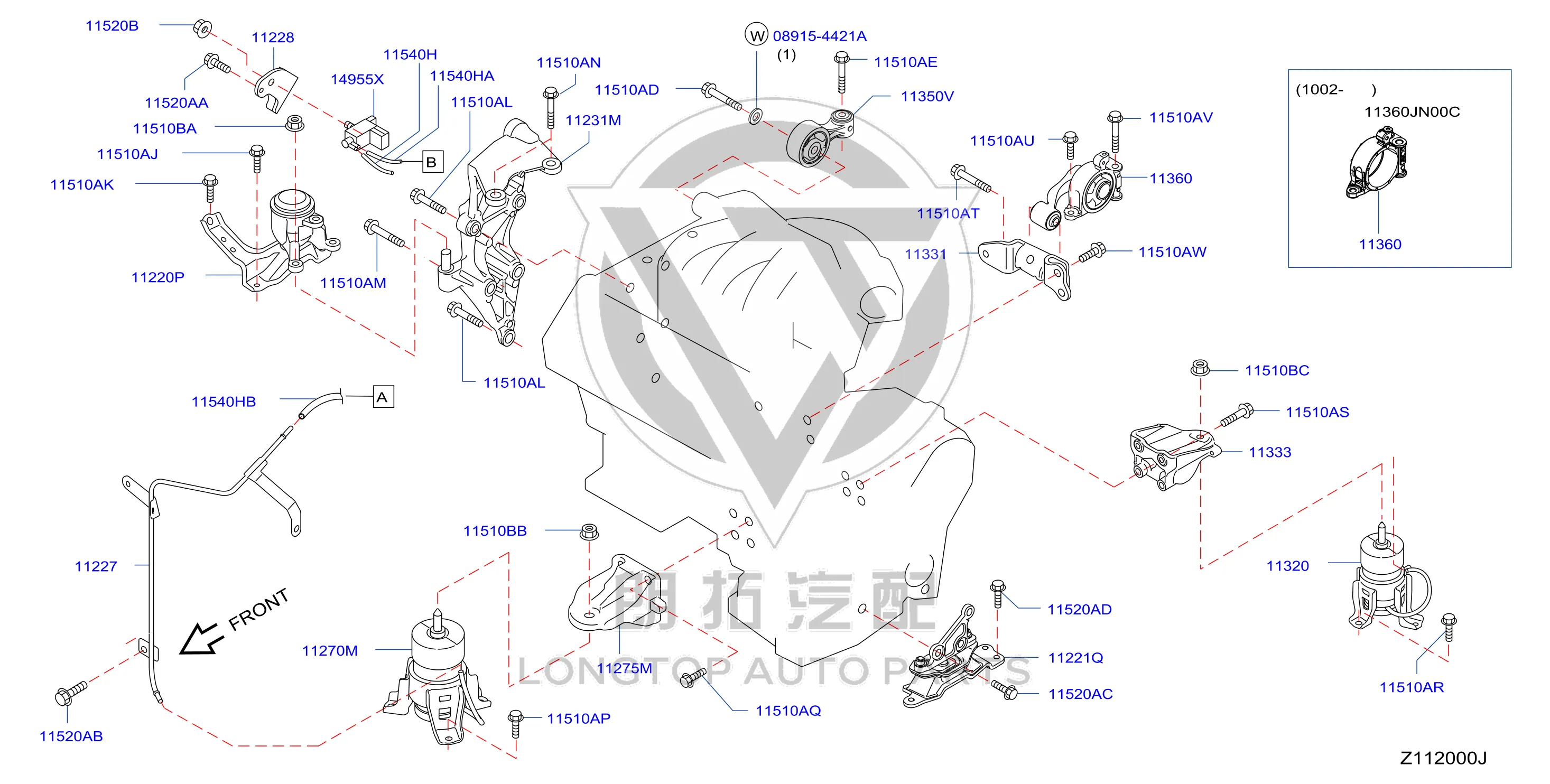 Engine mount (front) 11270-JN01A 11270JN01A for Nissan