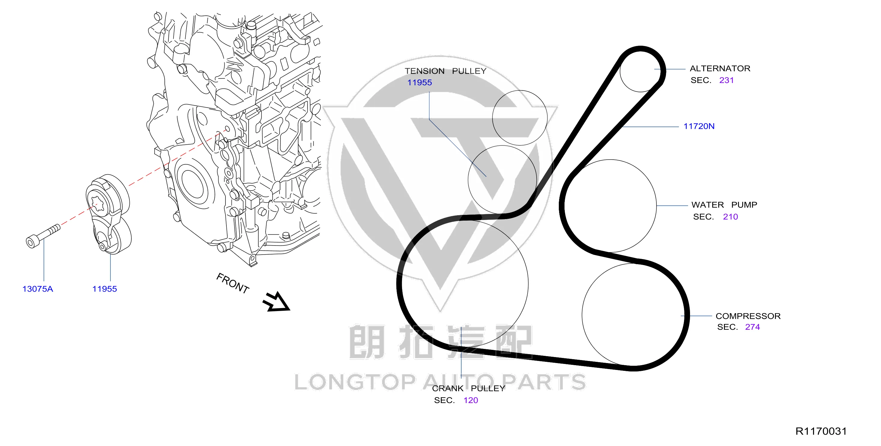 Water pump belt 11720-EN20B 11720EN20B for Nissan