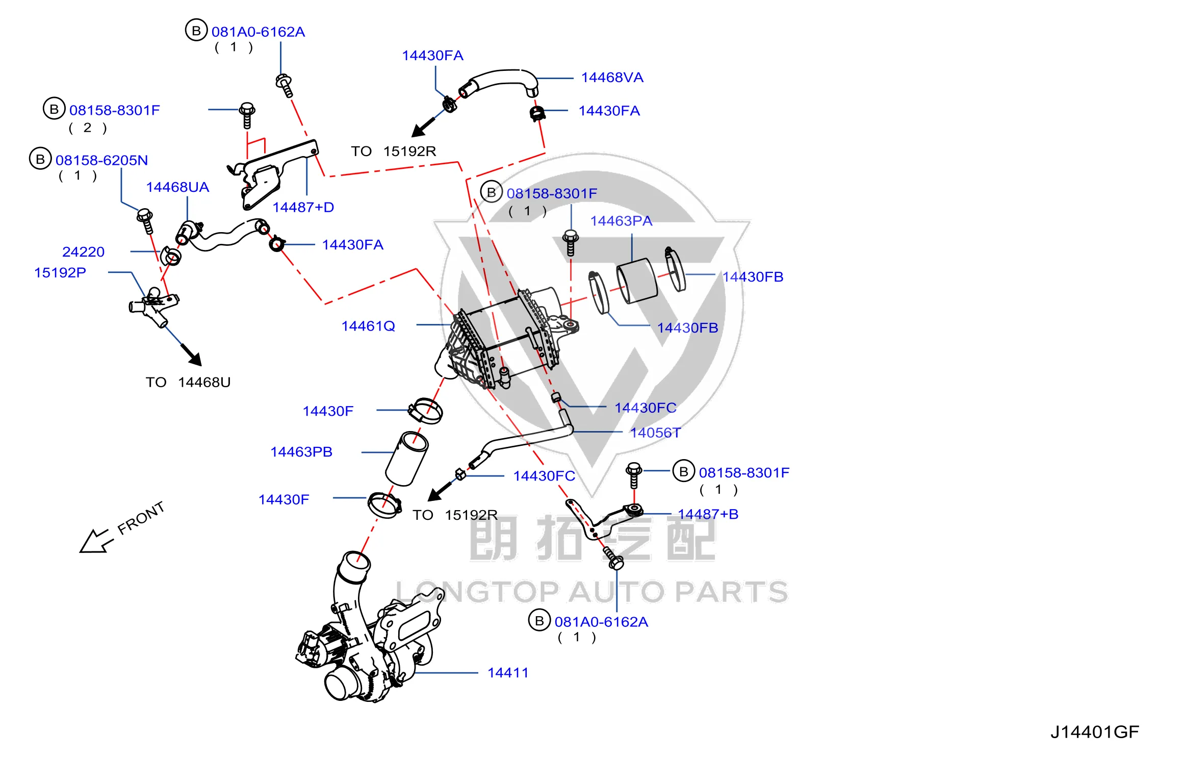 Charge Intercooler Intake Pipe 14463-4GD0B 144634GD0B for Infiniti