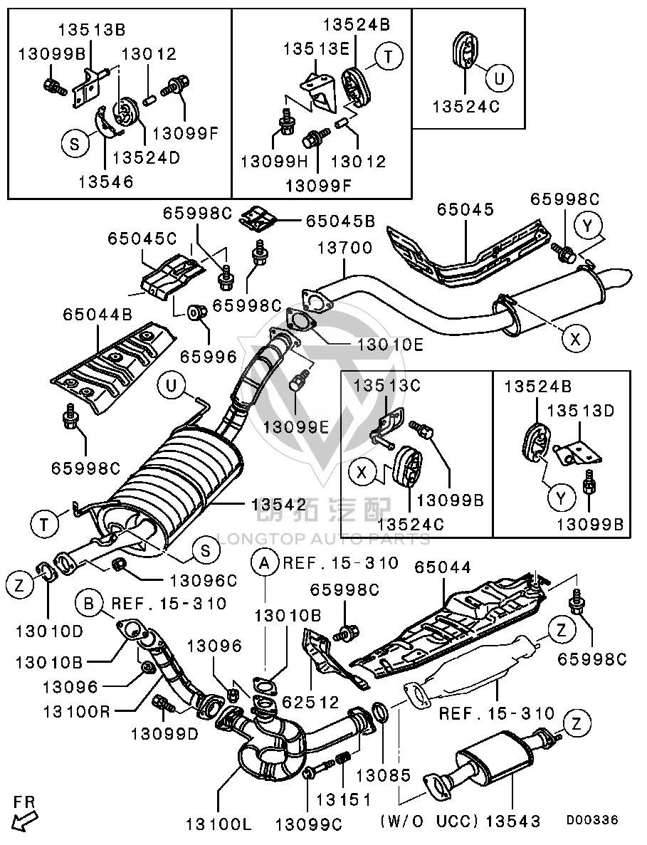 Exhaust pipe (rear) 1570C-261 1570C261 for Mitsubishi V97W