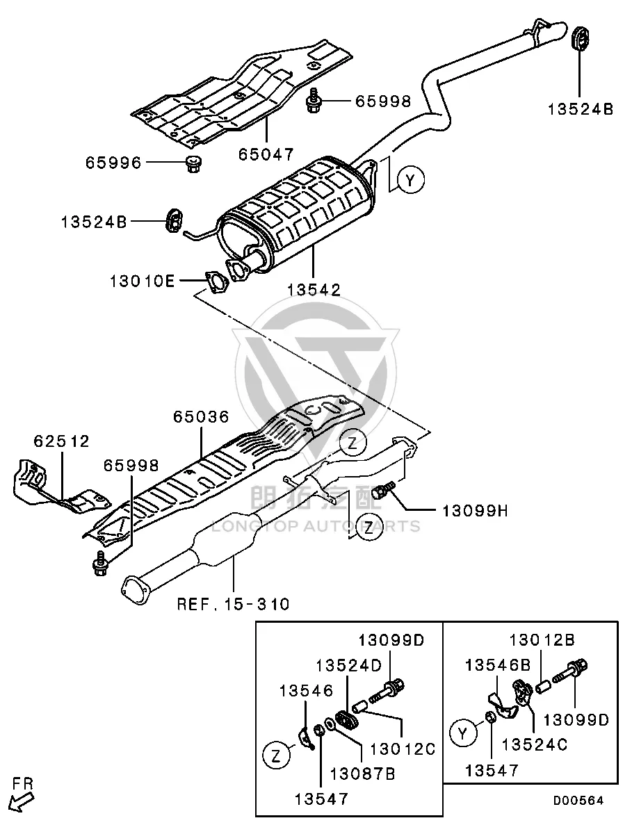 Exhaust pipe (rear) 1571B-110 1571B110 for Mitsubishi KH6W