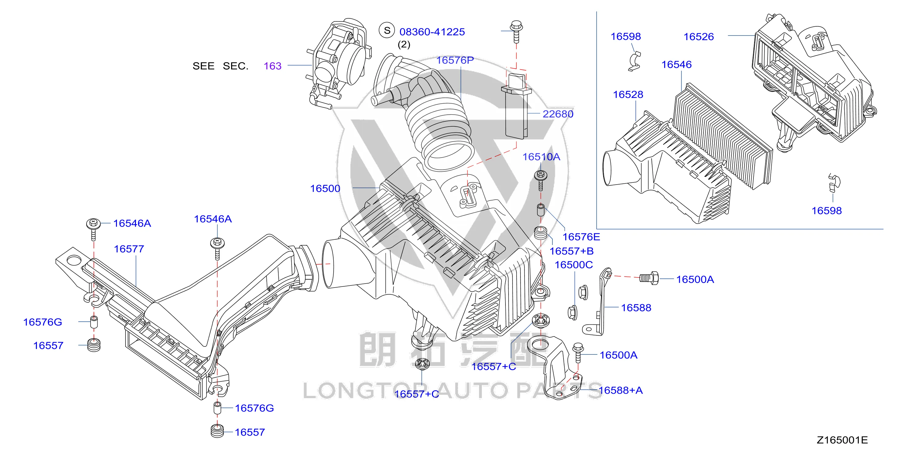 Air Filter Outlet Pipe 16576-2GF0B 165762GF0B for Nissan