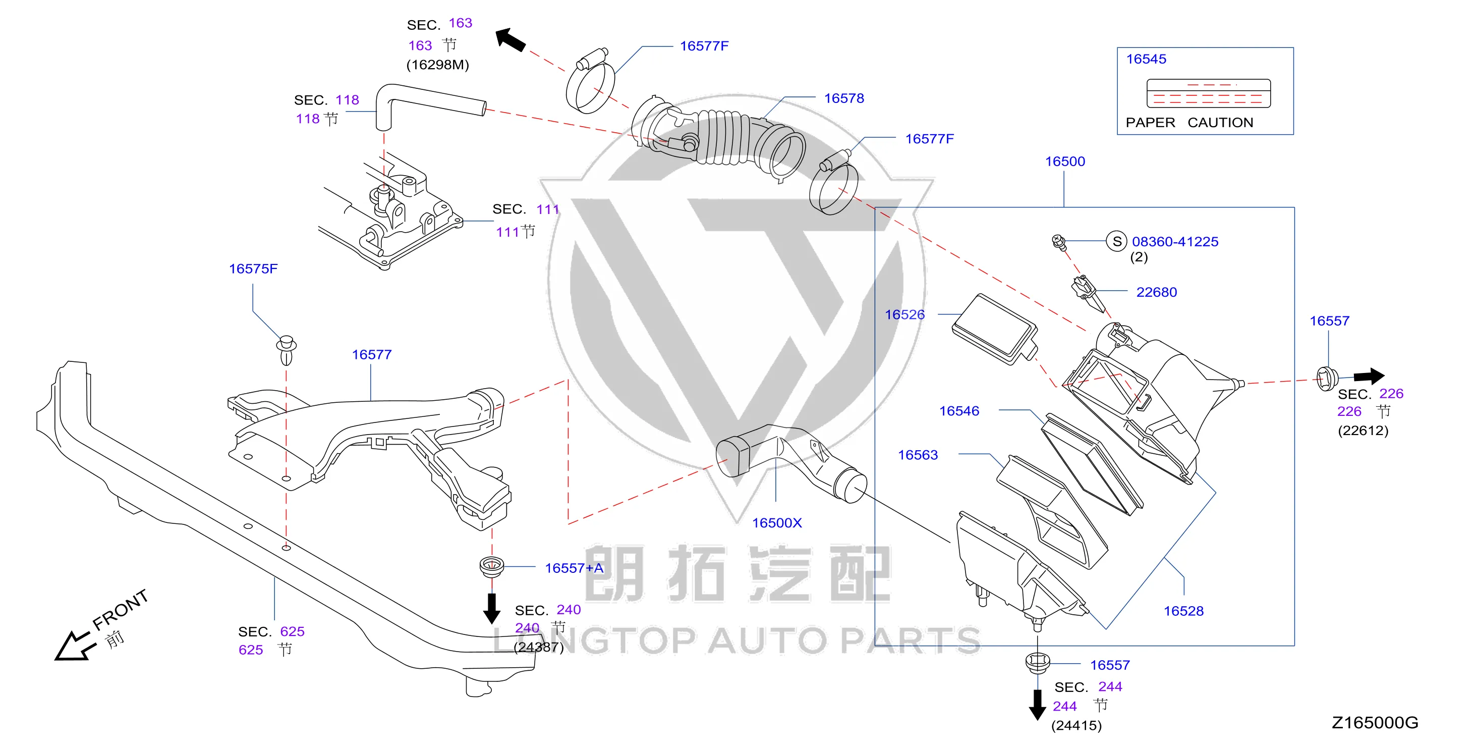 Air Filter Intake Pipe 16554-CJ00A 16554CJ00A for Nissan