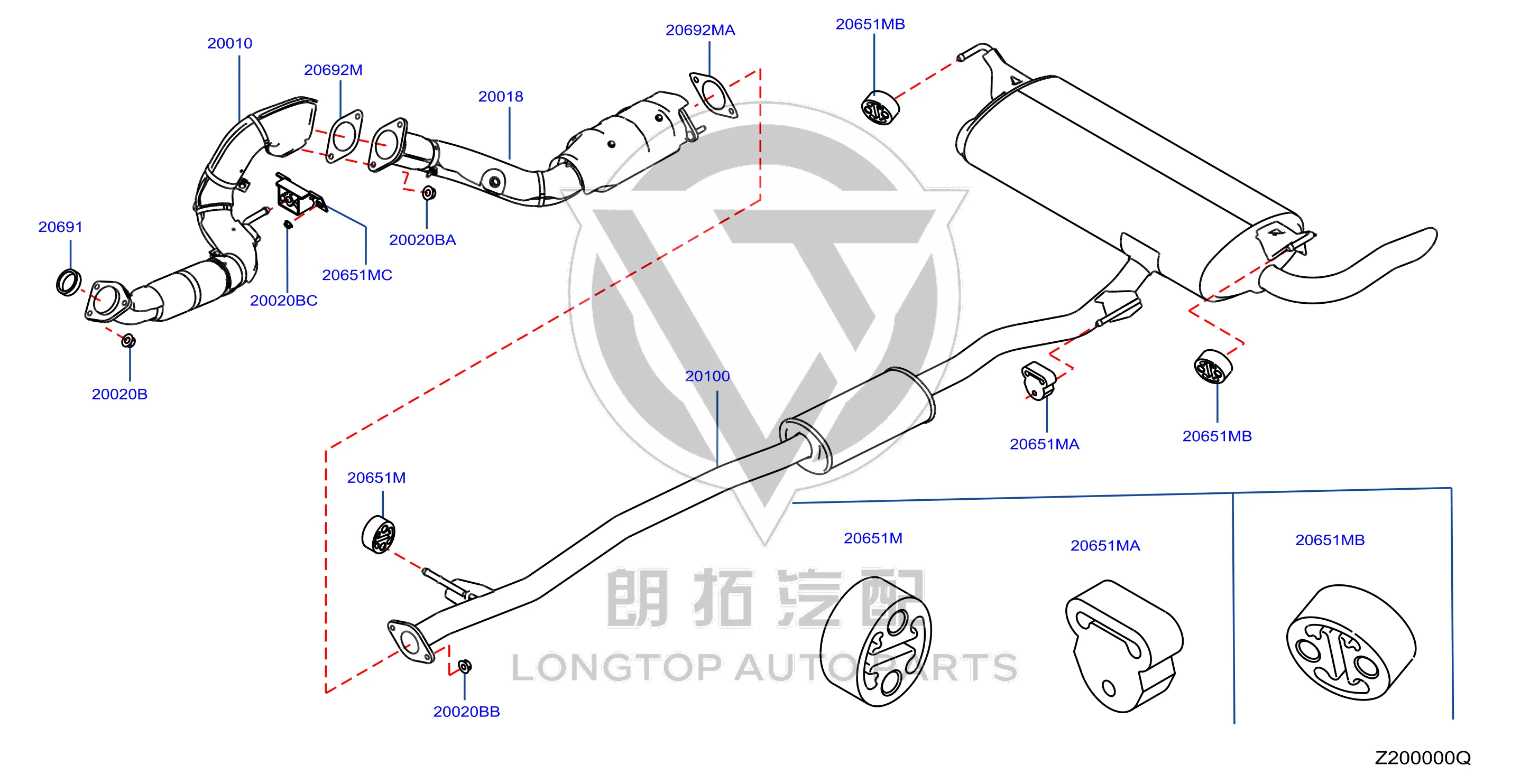 Exhaust Pipe (Rear) 20100-4CL0A 201004CL0A for Nissan