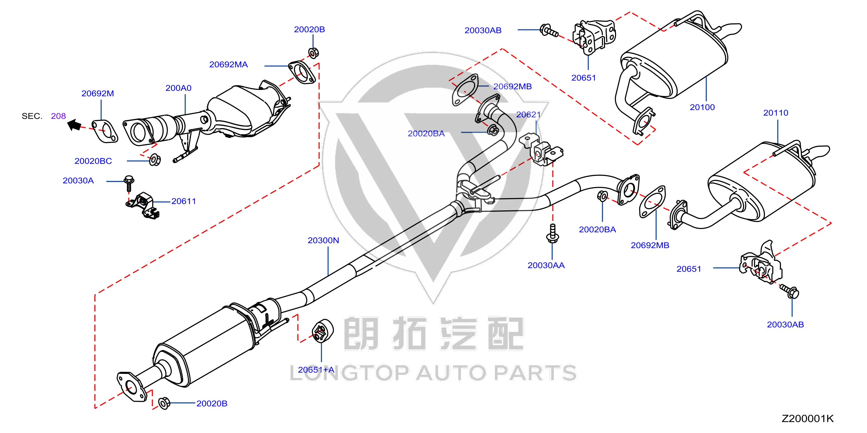 Exhaust pipe (left rear) 20110-6CT0A 201106CT0A for Nissan
