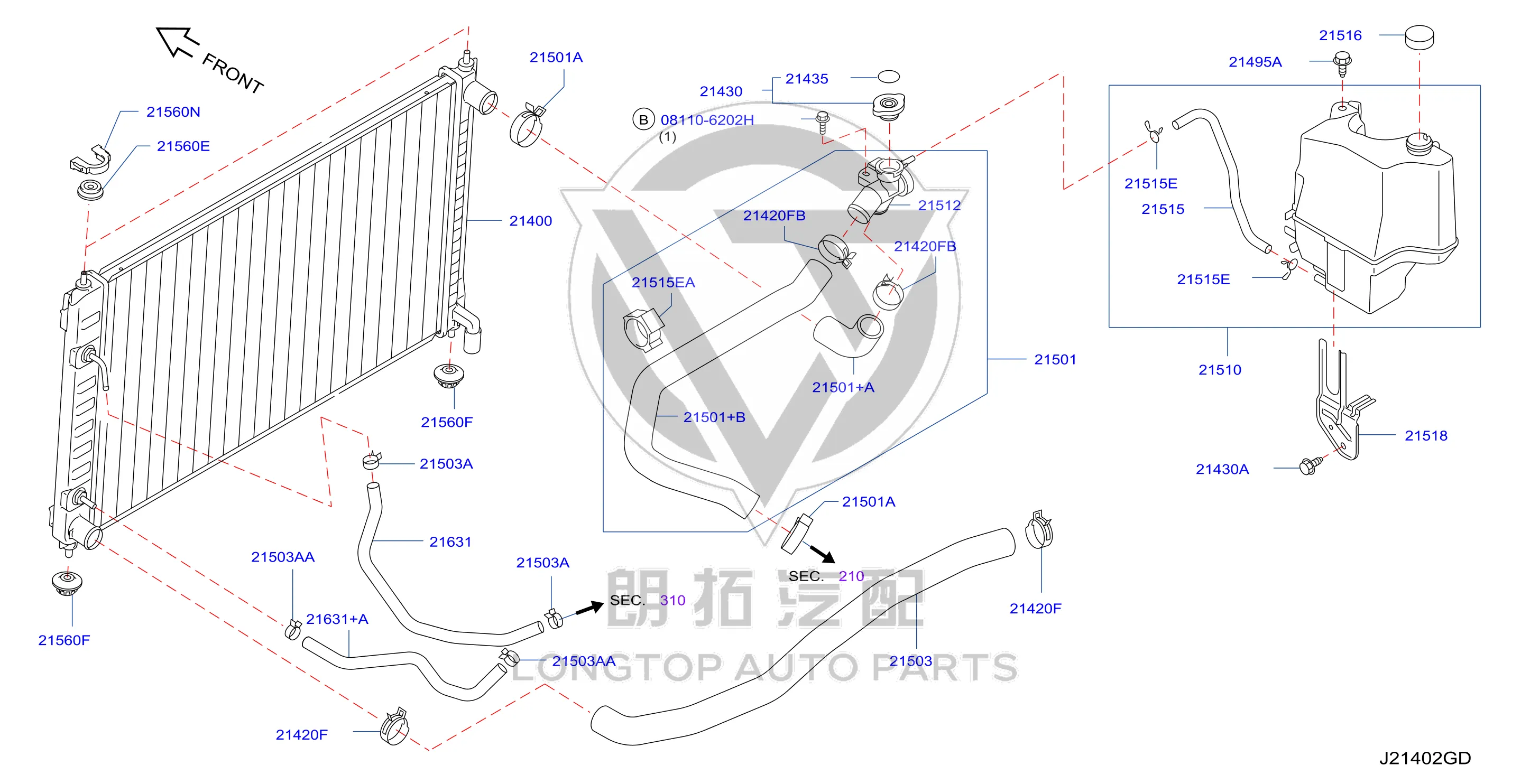 Coolant Reservoir 21710-JN00A 21710JN00A for Nissan