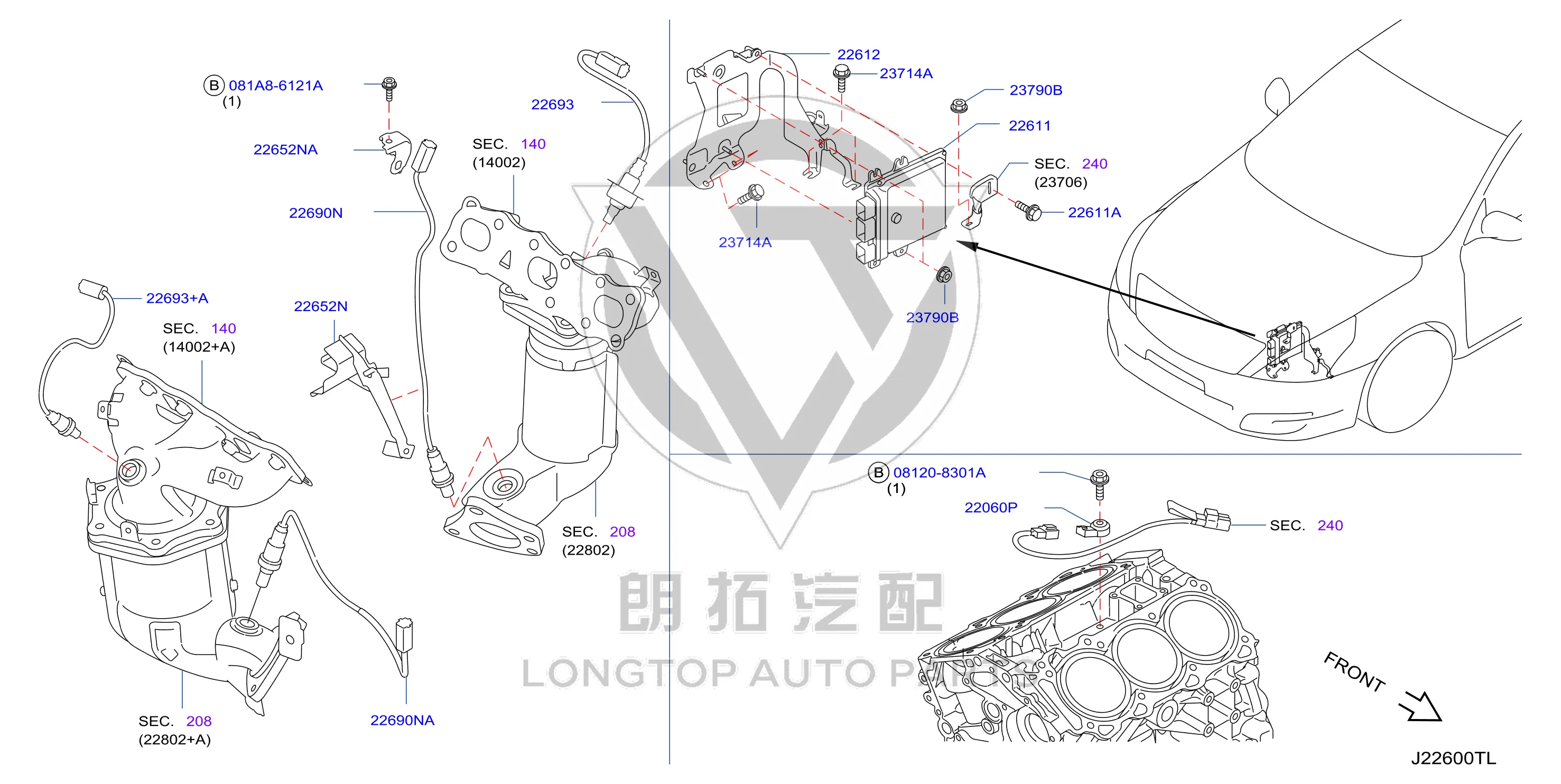 Oxygen Sensor (Right Front) 22693-1JA0A 226931JA0A for Nissan