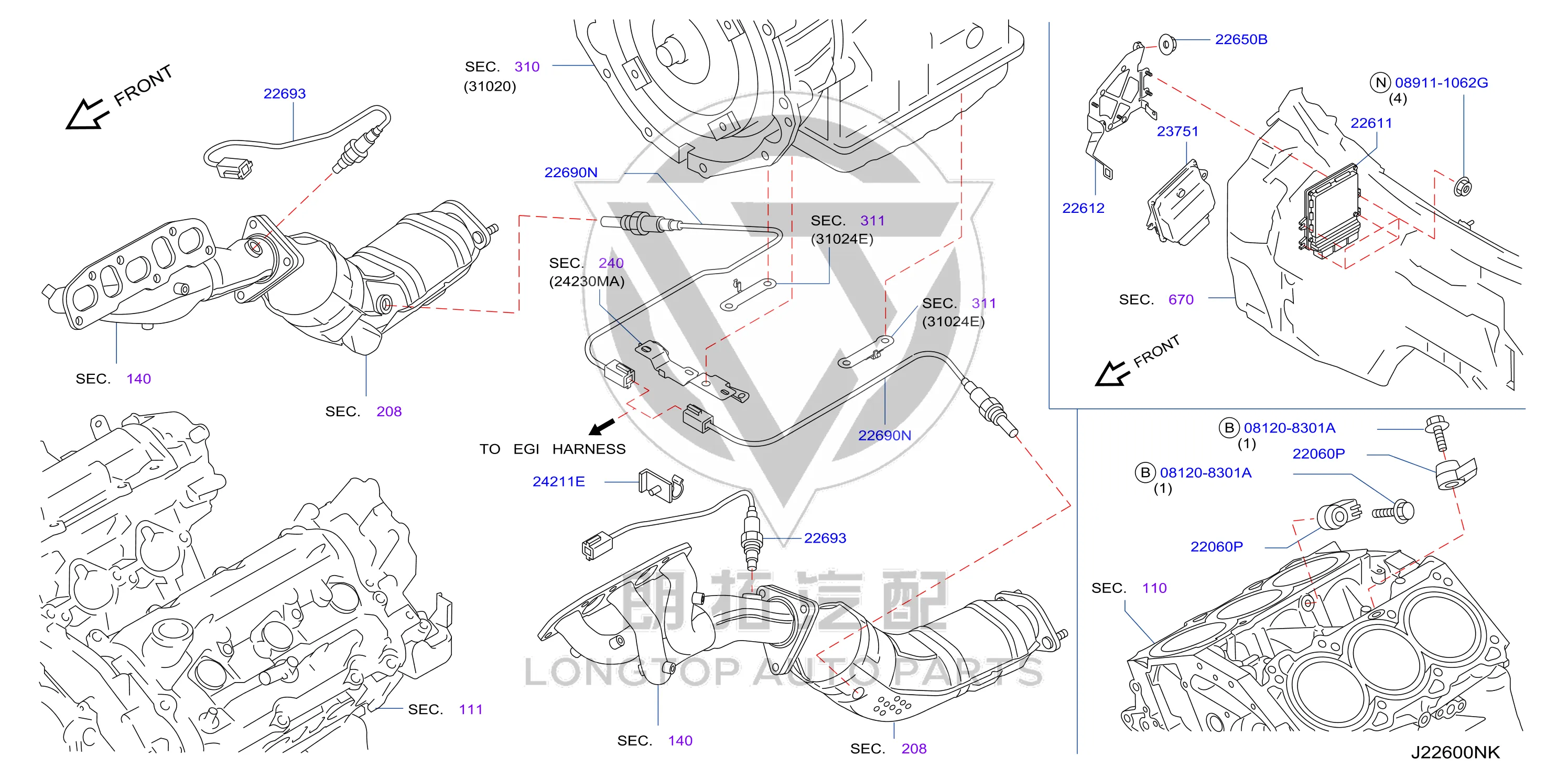 Oxygen Sensor (Right Front) 22693-EY00A 22693EY00A for Nissan