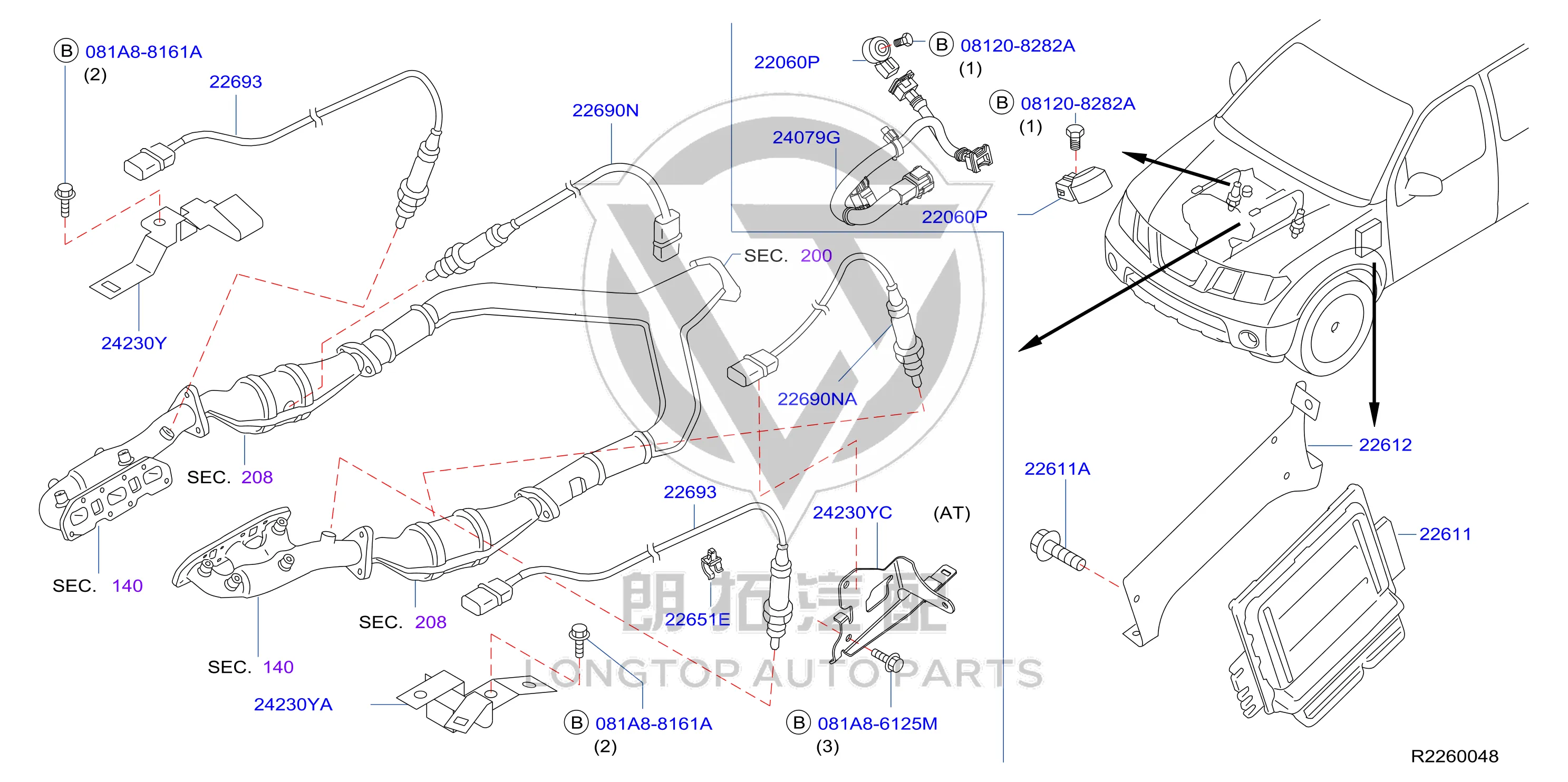 Oxygen Sensor (Left Rear) 226A0-EN21A 226A0EN21A for Nissan