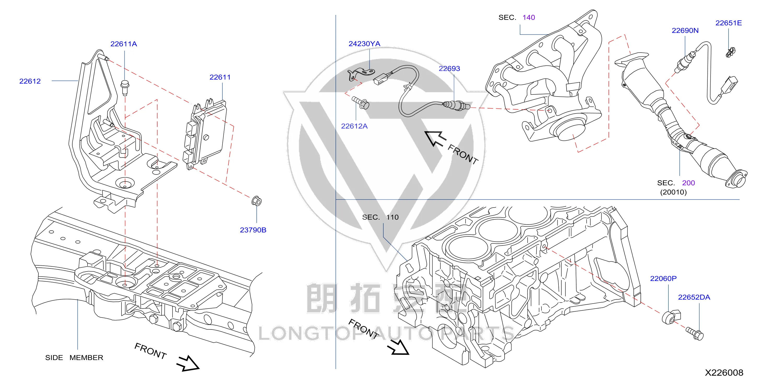 Oxygen Sensor (Left Rear) 226A0-JA10C 226A0JA10C for Nissan General Region