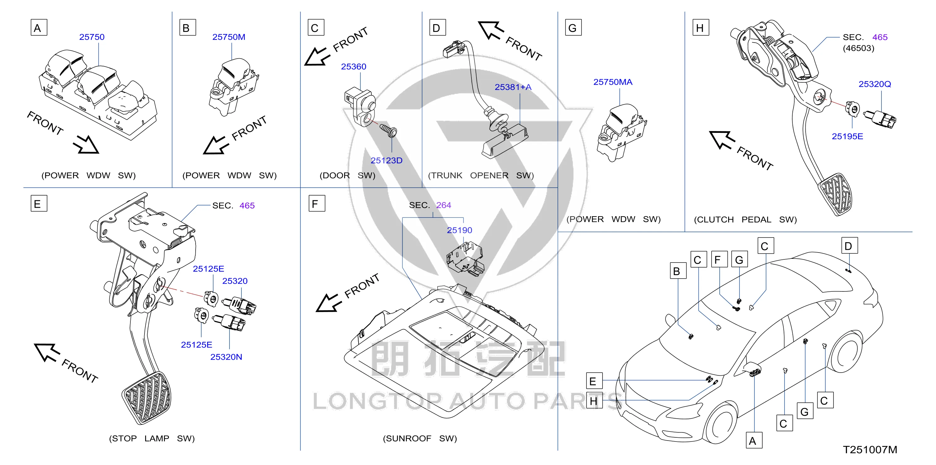 Front Door Window Lift Switch 25401-3SH0A 254013SH0A for Nissan