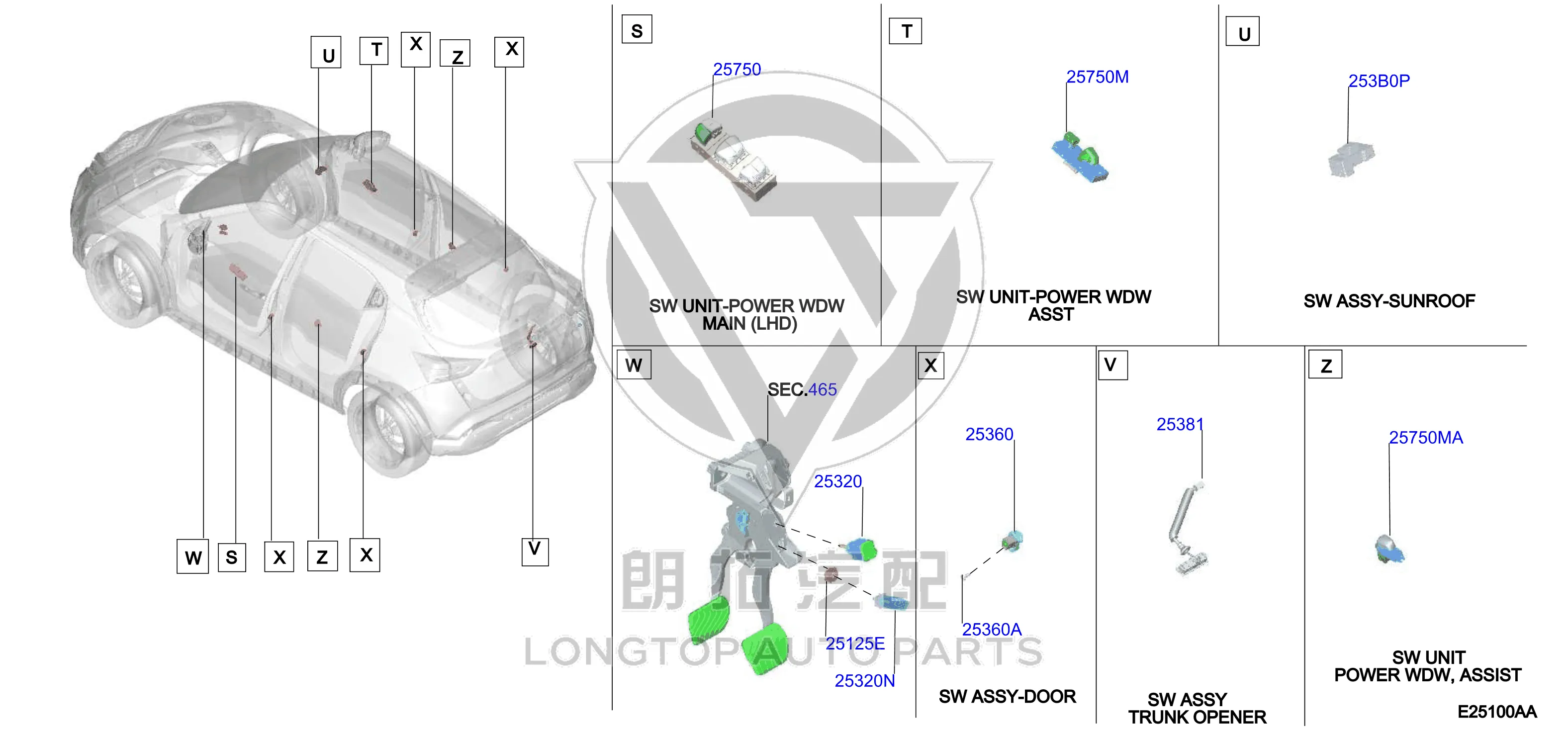 Front Door Window Lift Switch 25401-6LA2A 254016LA2A for Nissan