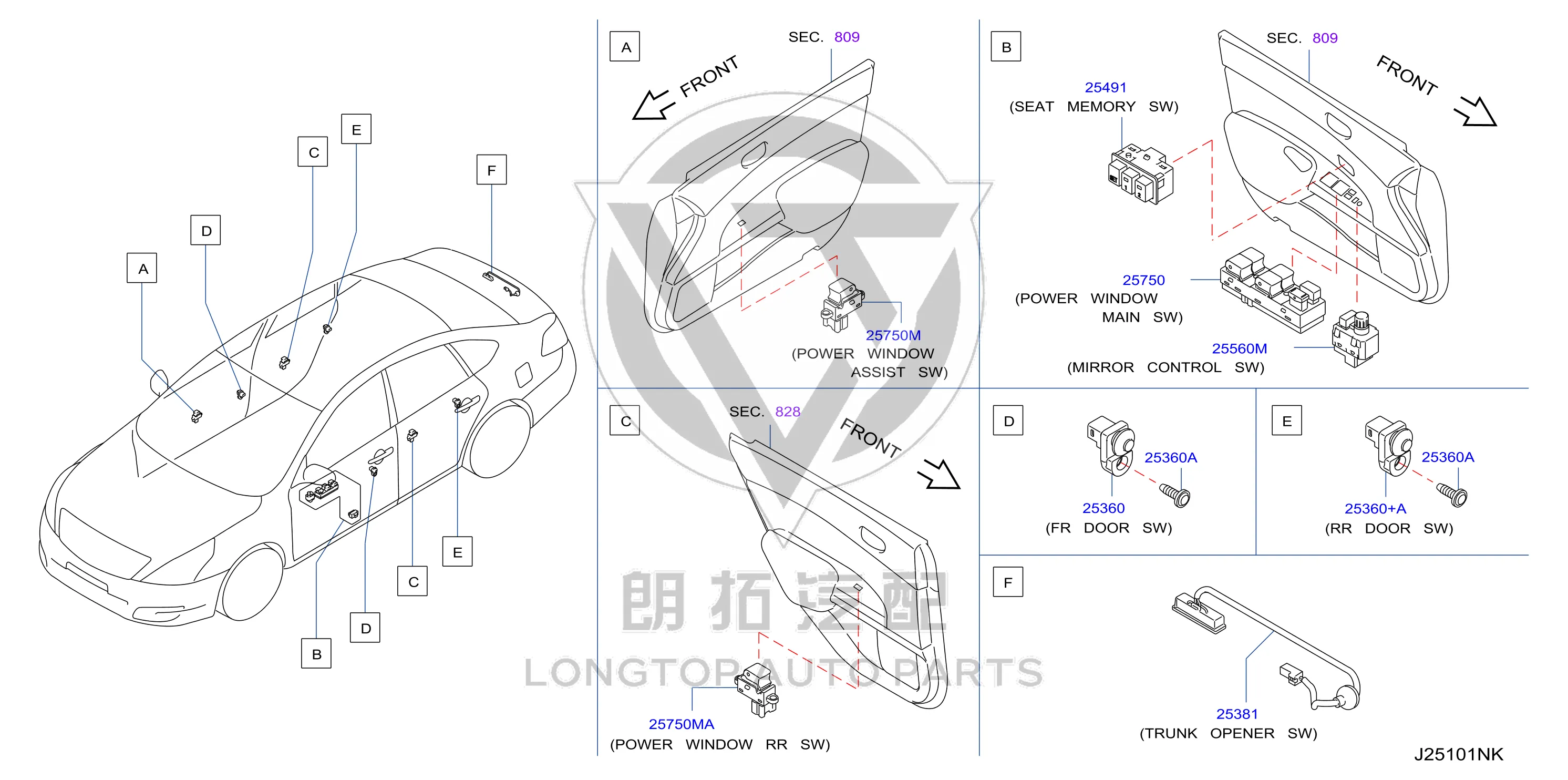 Front Door Window Lift Switch 25401-JN01A 25401JN01A for Nissan