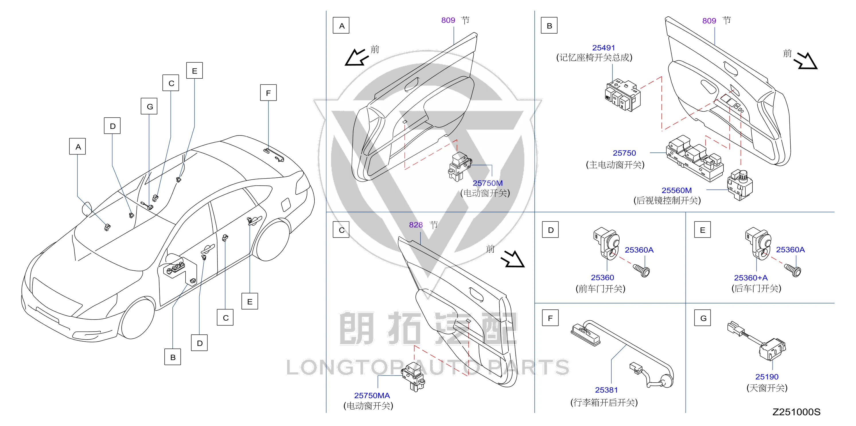 Front Door Window Lift Switch 25401-JN05B 25401JN05B for Nissan
