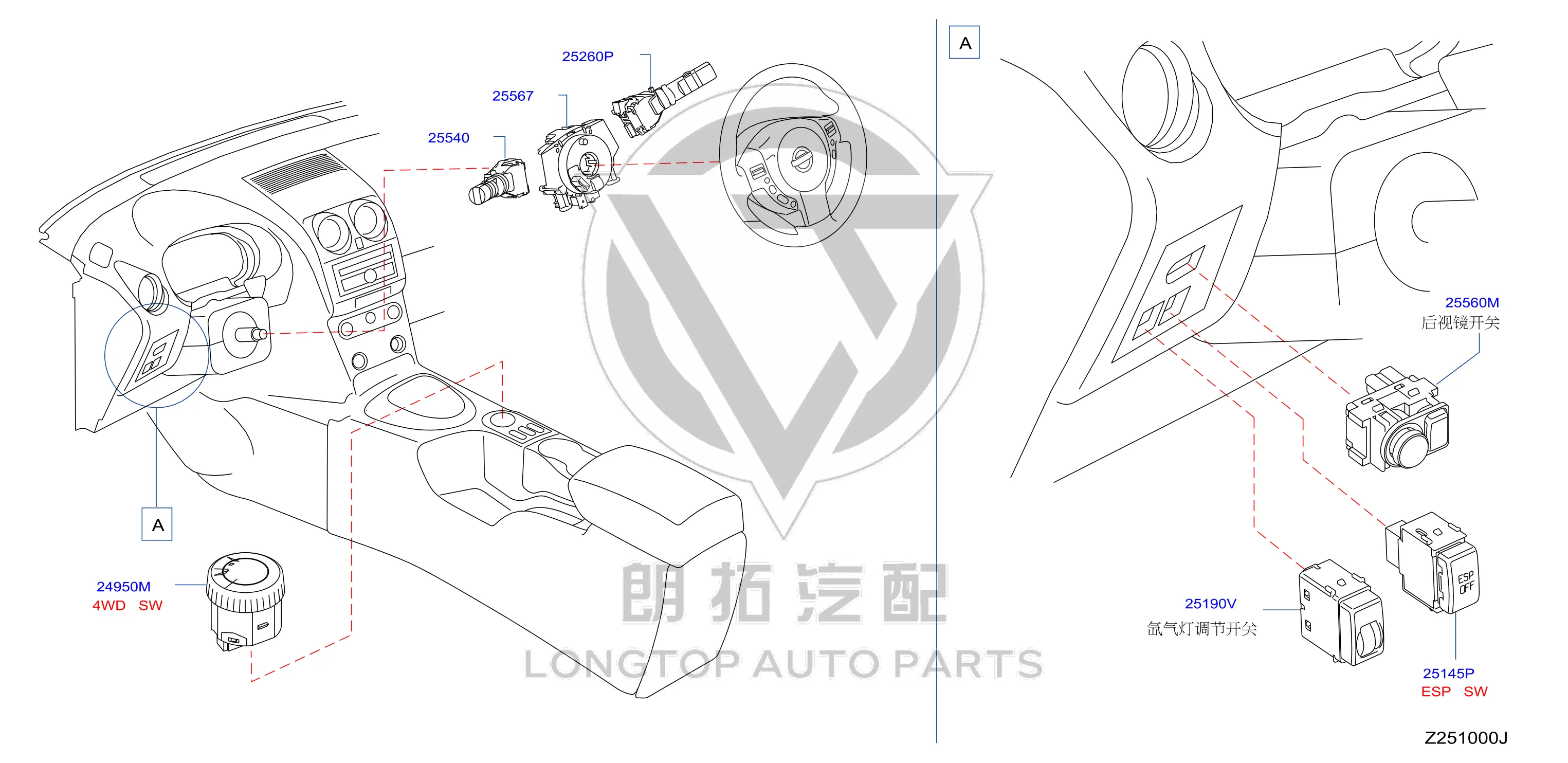 Combination switch body 25567-JE00E 25567JE00E for Nissan