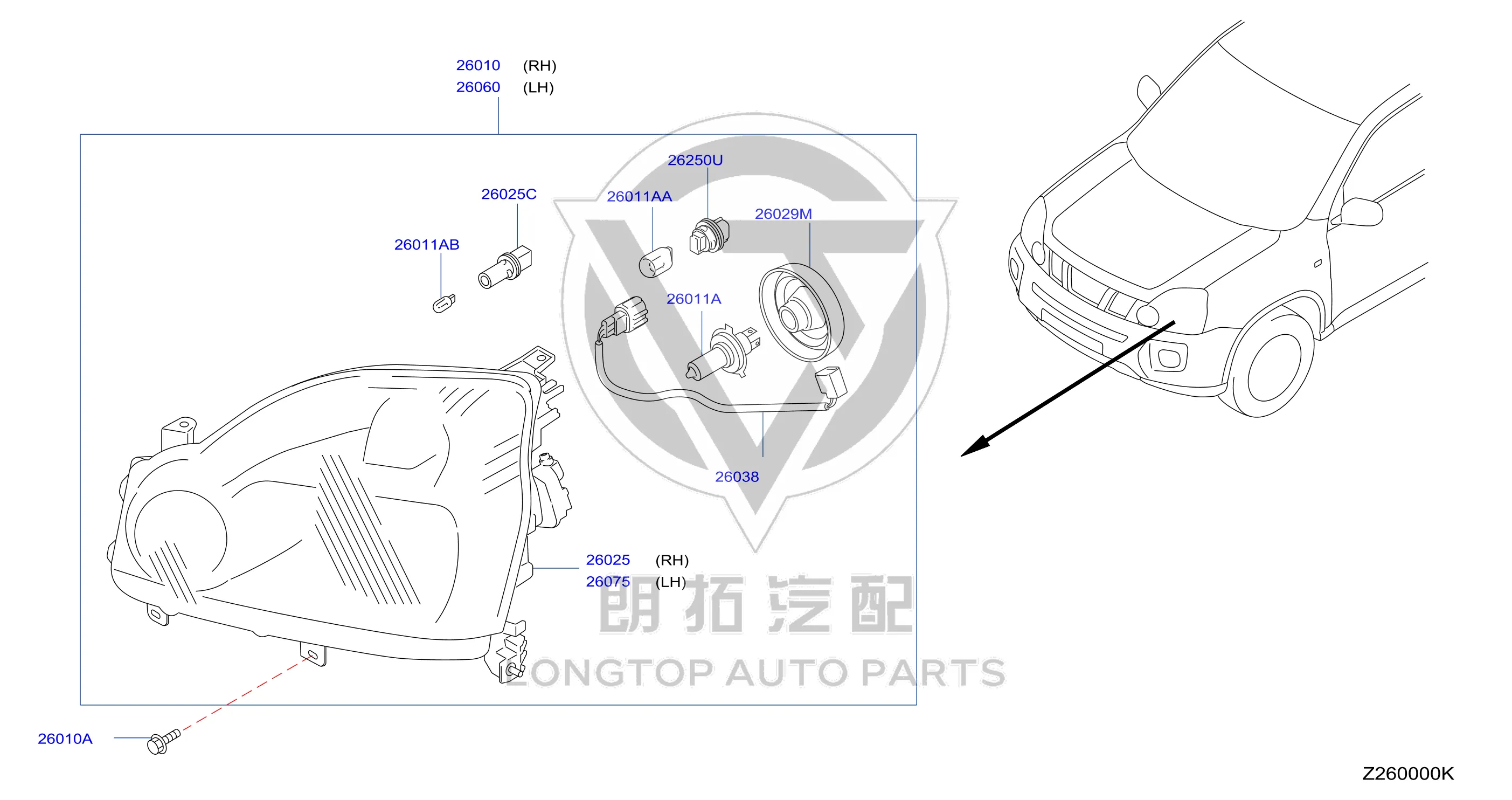 Headlamp Assembly (Left) 26060-1DA5A 260601DA5A for Nissan