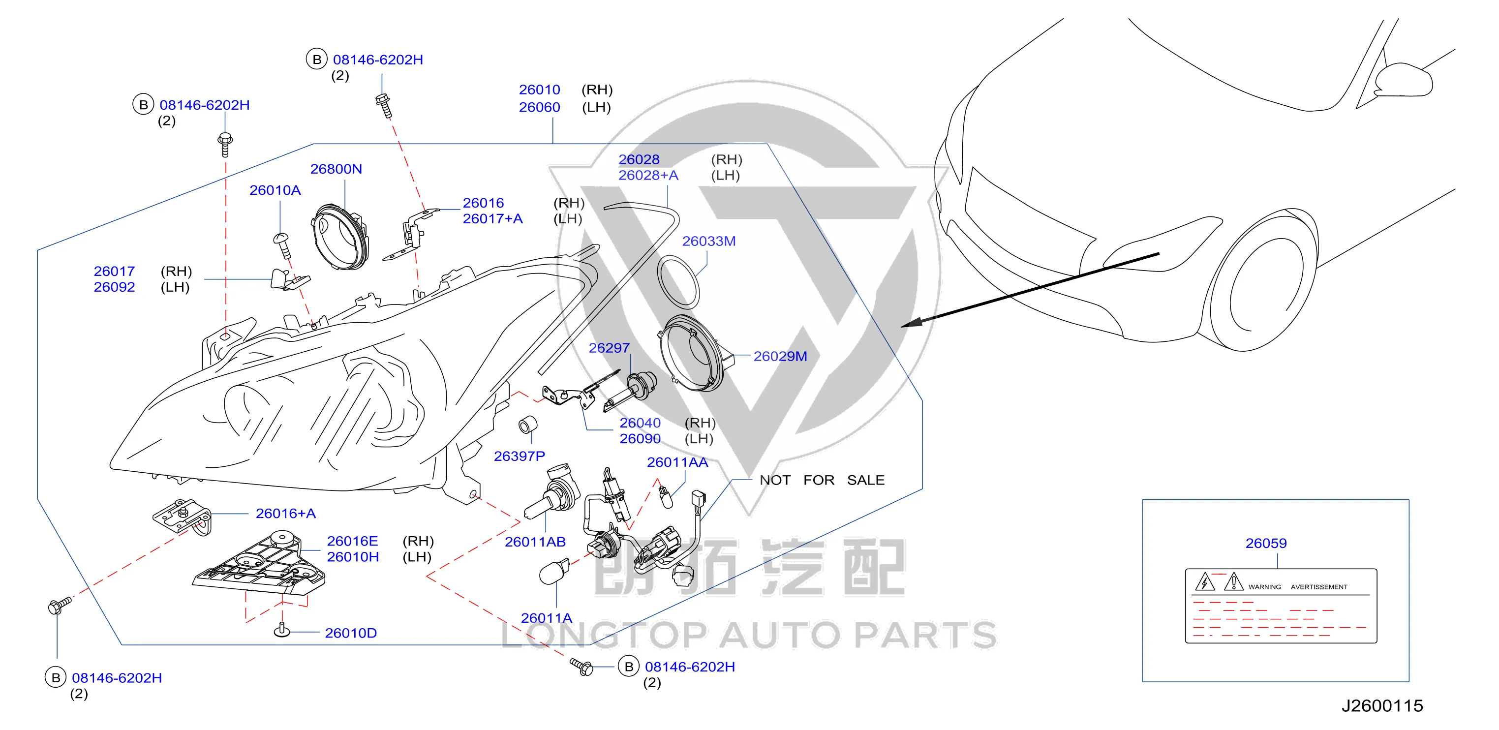 Headlamp Assembly (Right) 26010-1ML4D 260101ML4D for Infiniti