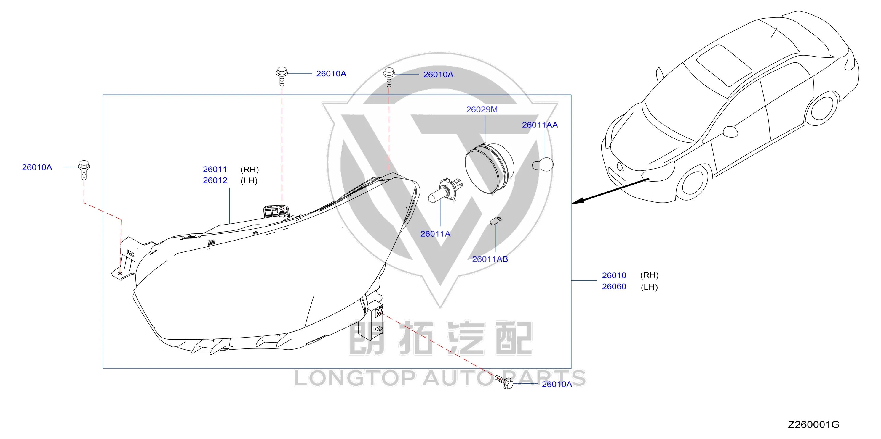 Headlamp Assembly (Left) 26060-2FJ0A 260602FJ0A for Venucia