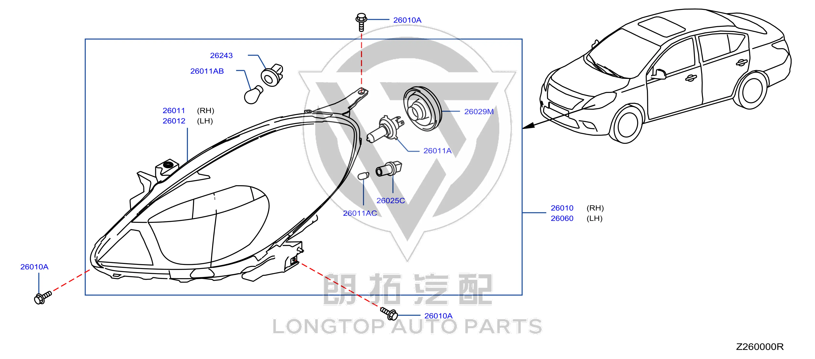 Front Headlight Subassembly (Left) 26065-3AW0B 260653AW0B for Nissan