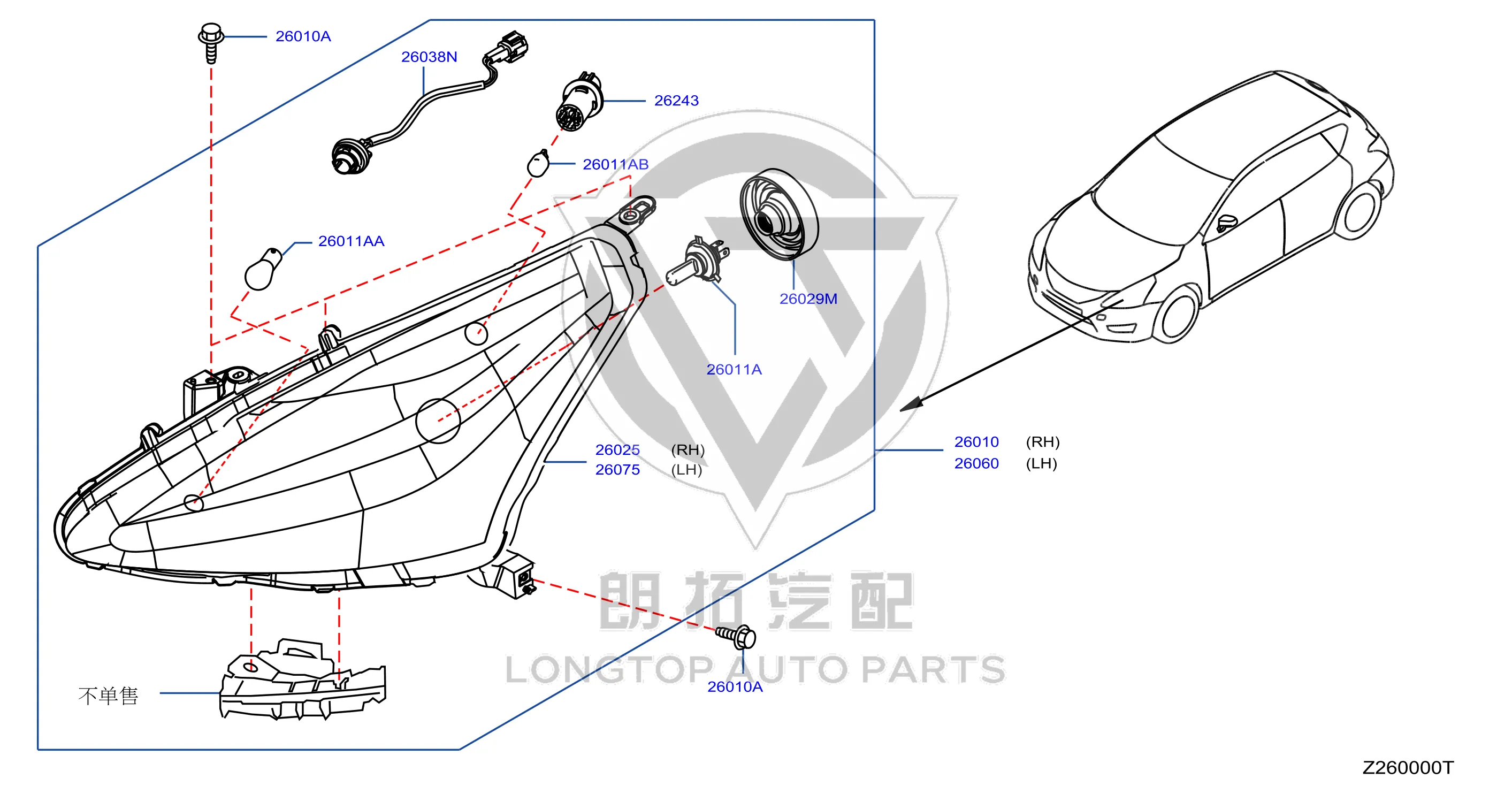 Headlamp Assembly (Right) 26010-3DN0A 260103DN0A for Nissan