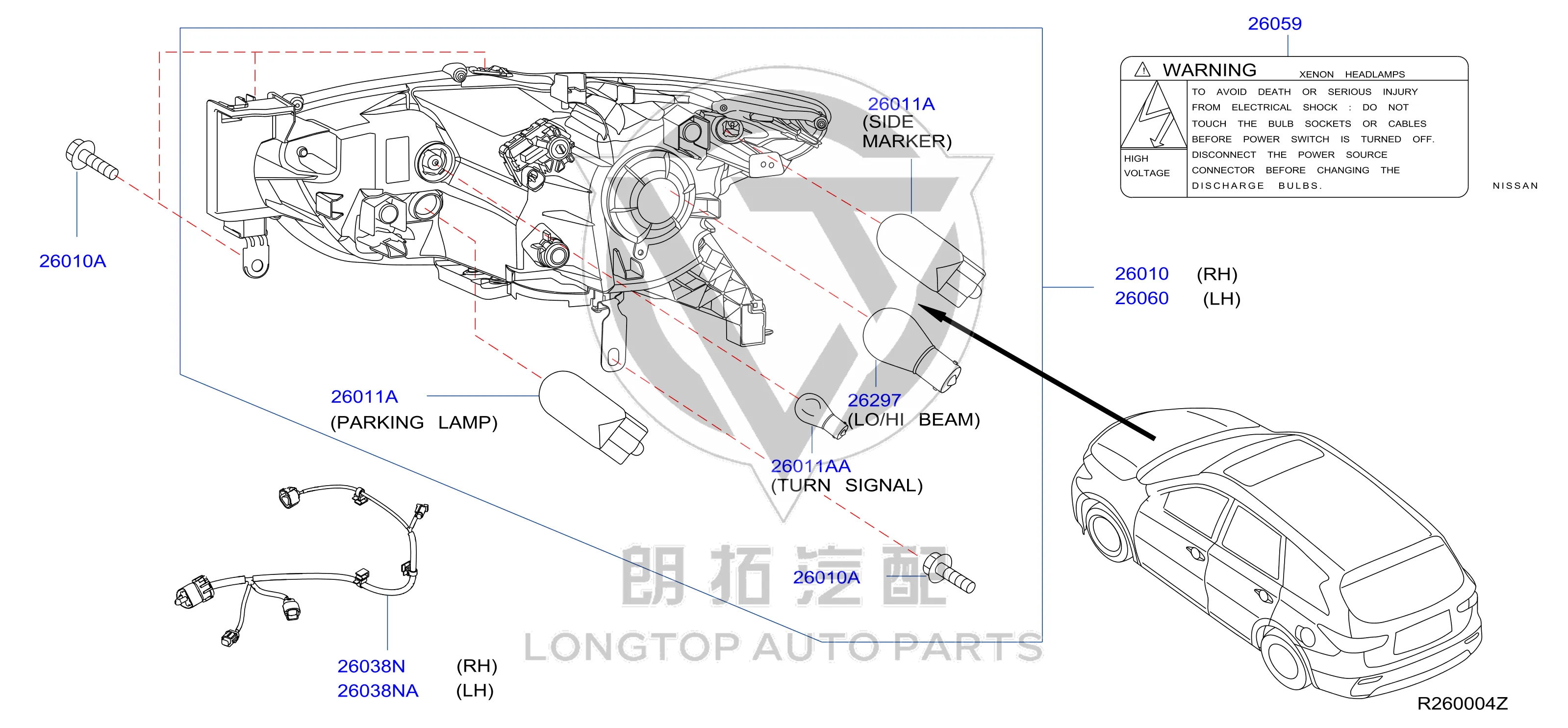Headlamp Assembly (Right) 26010-9NG4B 260109NG4B for Infiniti
