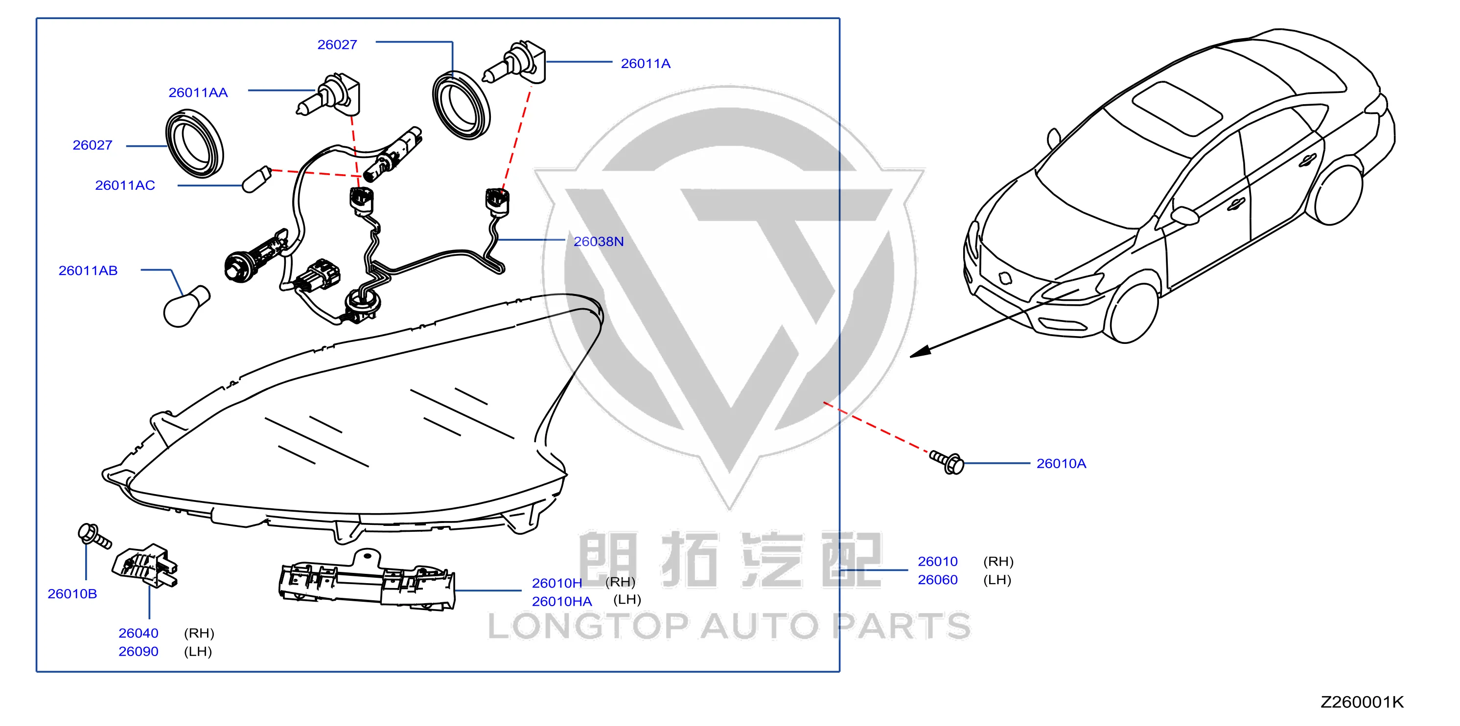 Headlamp Assembly (Left) 26060-4AF5A 260604AF5A for Nissan