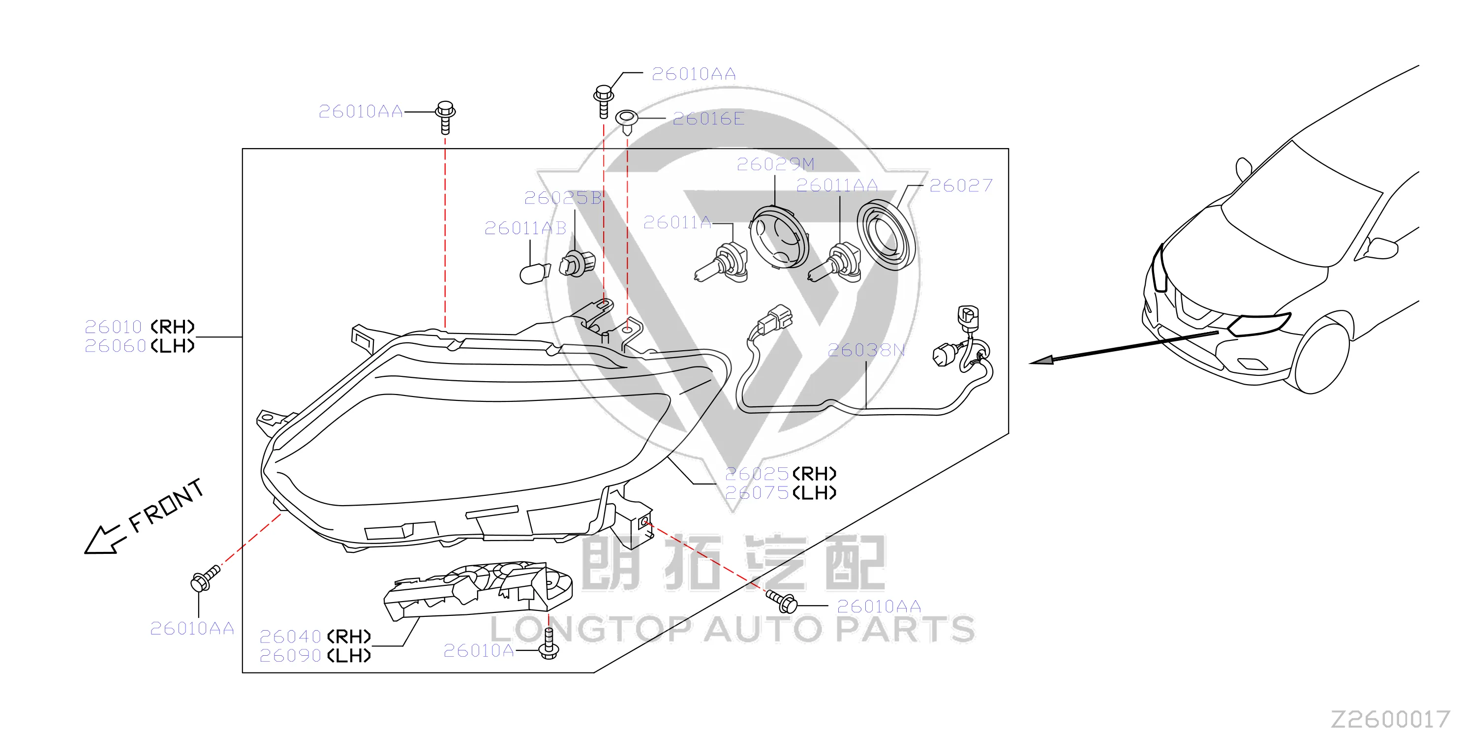 Headlight Mounting Lower Left 26092-6FV0A 260926FV0A for Nissan