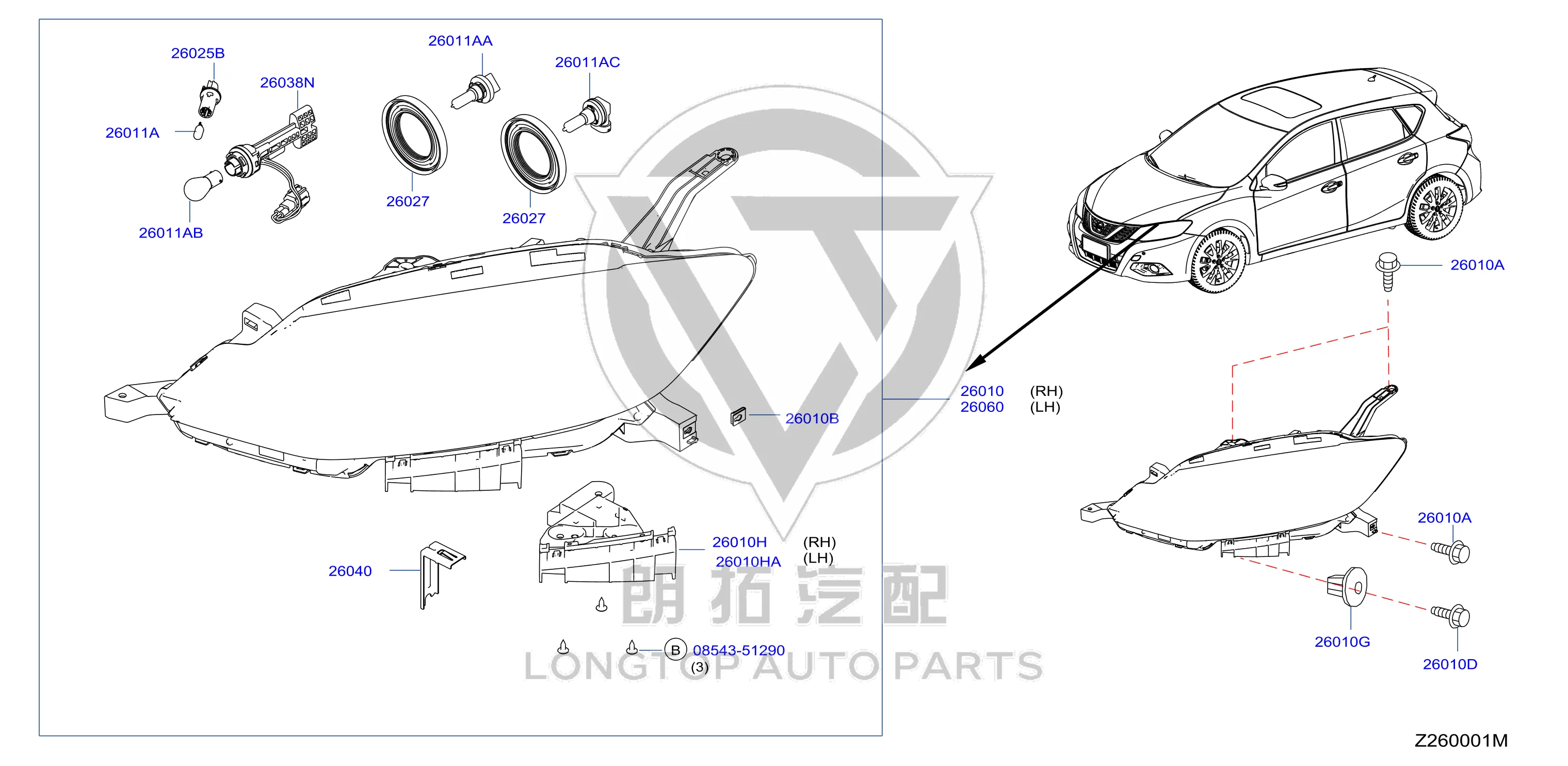 Headlamp Assembly (Left) 26060-4DW5B 260604DW5B for Nissan