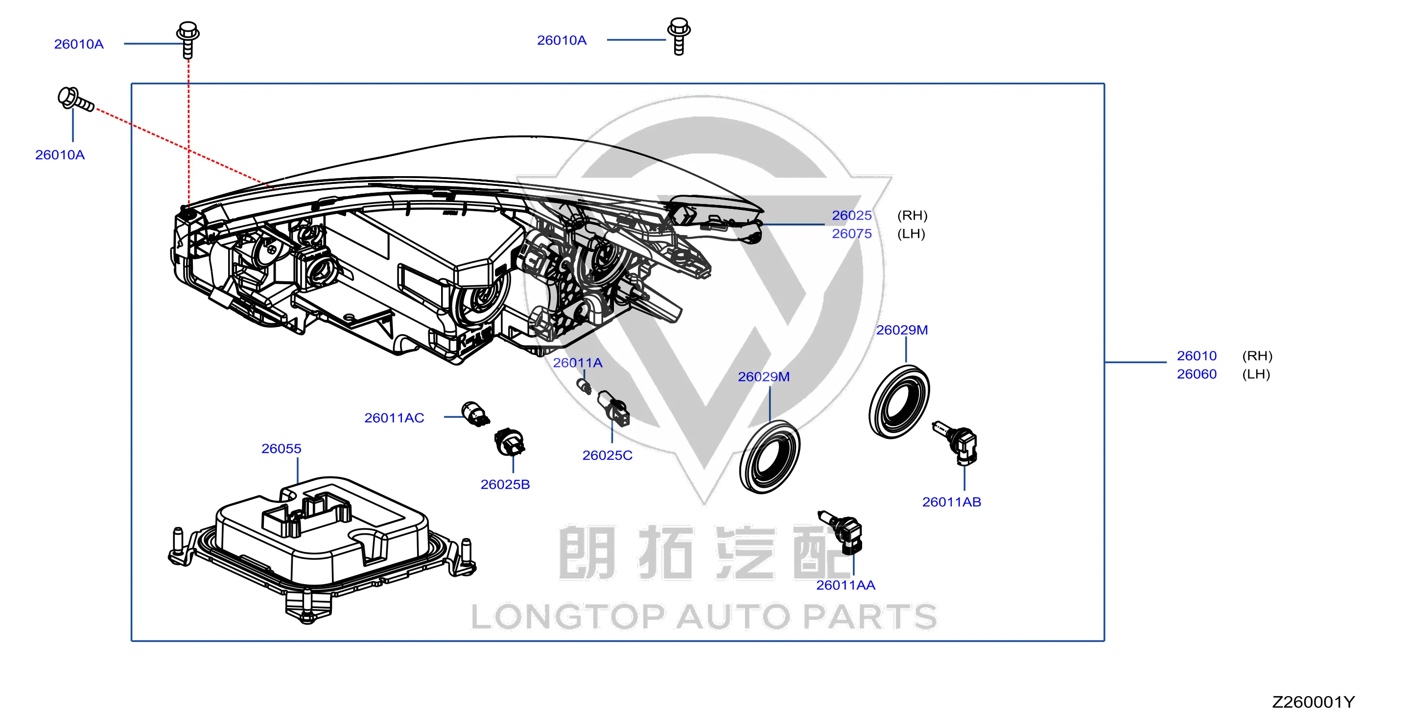Headlamp Assembly (Left) 26060-5RF0A 260605RF0A for Nissan