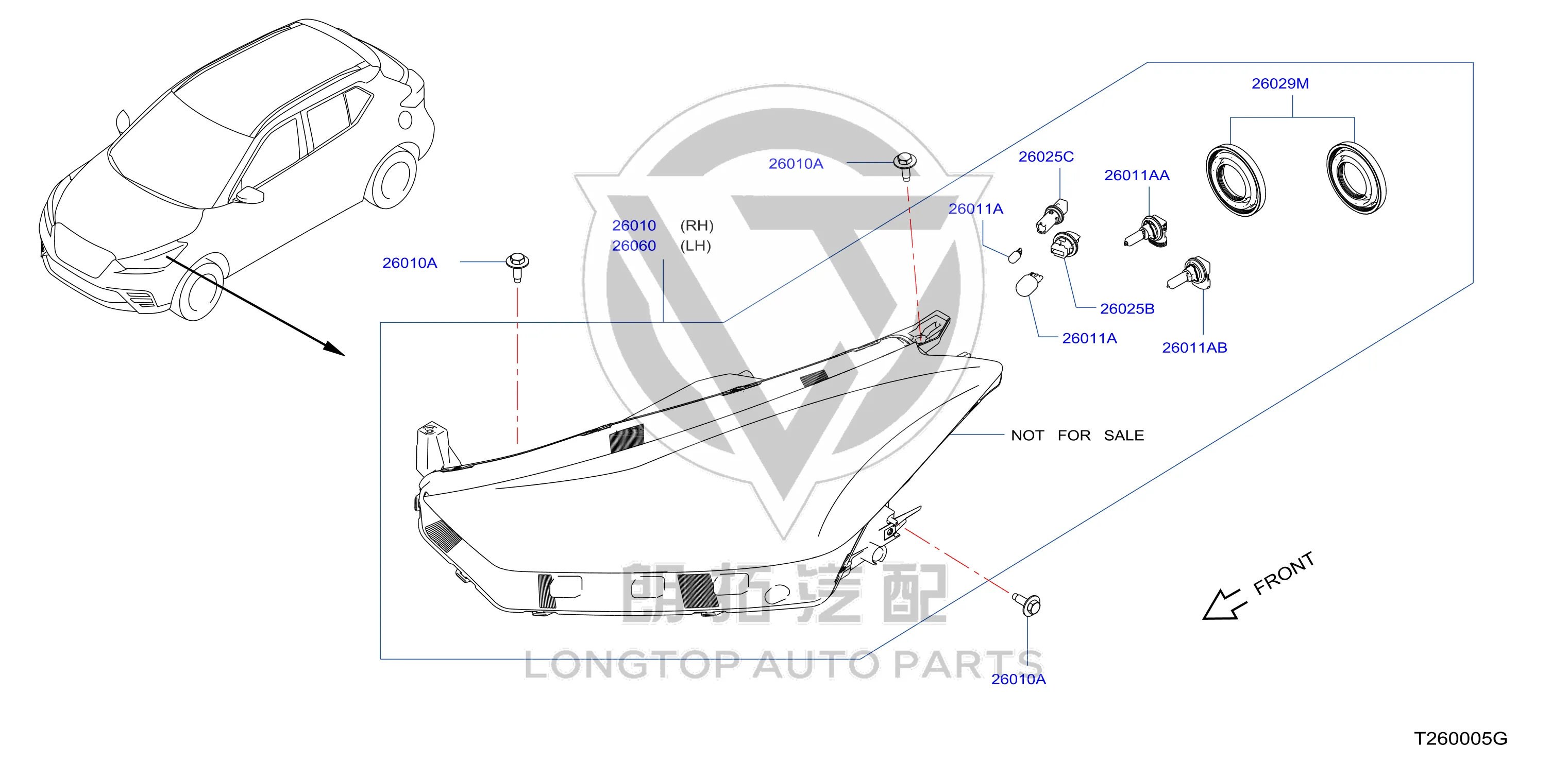 Headlamp Assembly (Right) 26010-5RF4A 260105RF4A for Nissan