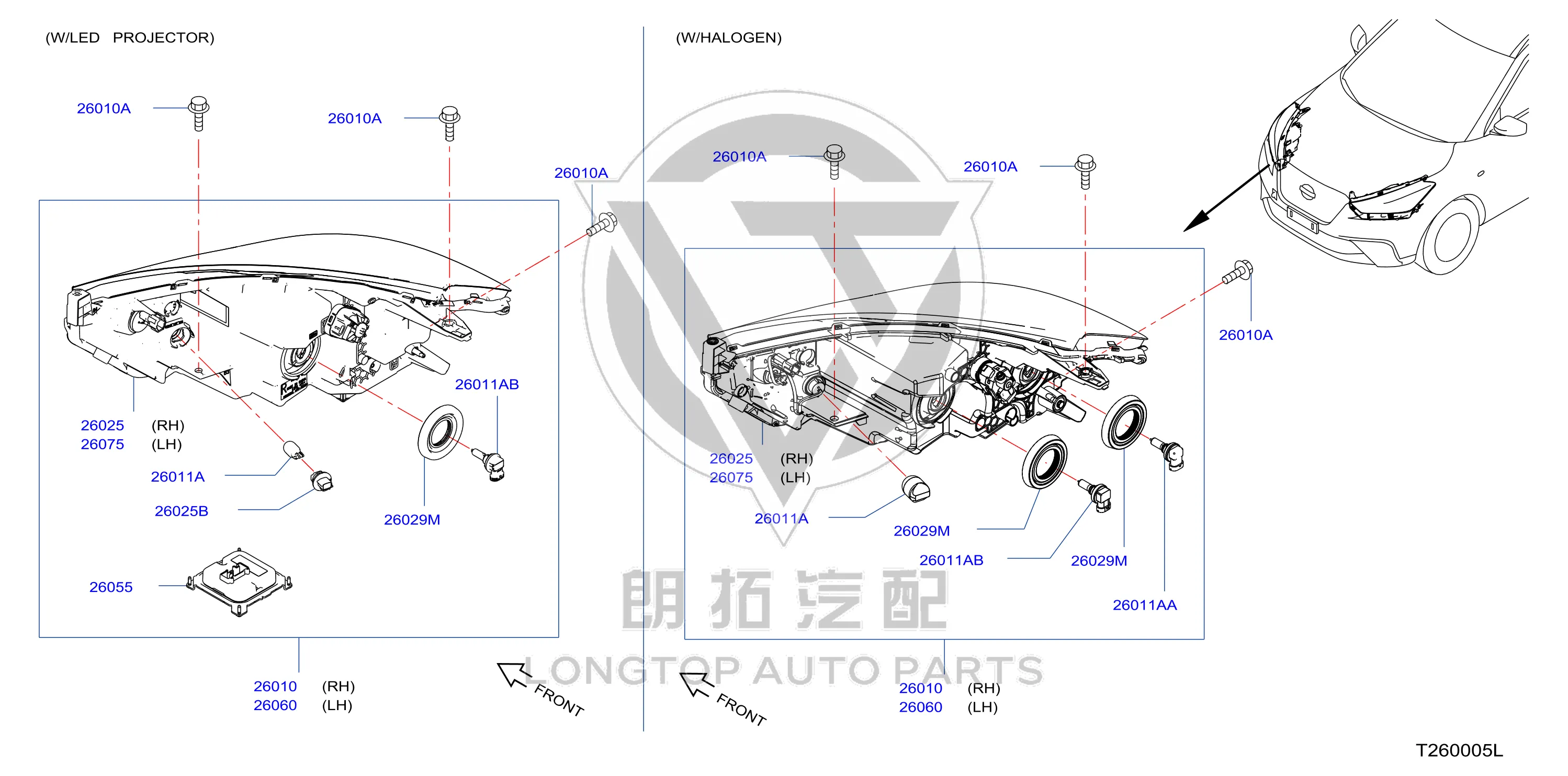 Front Headlight Subassembly (Left) 26075-5RF4A 260755RF4A for Nissan