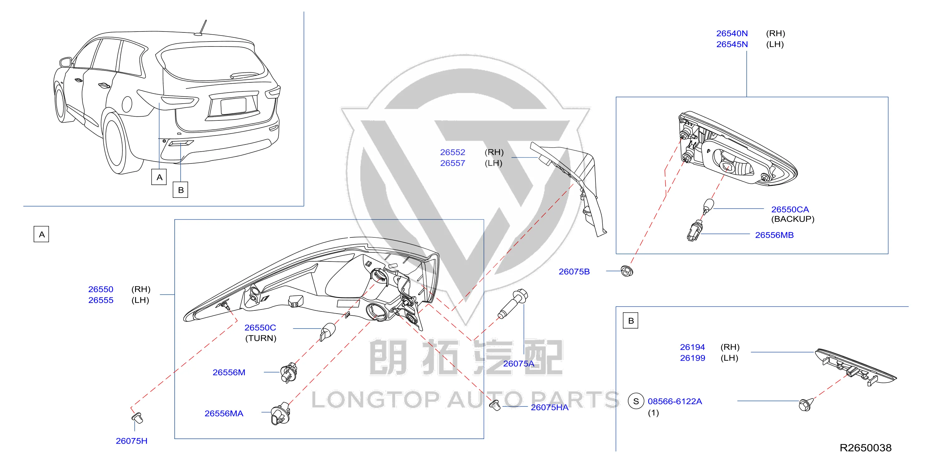 Inner Tail Lamp Assembly 26545-3JA0A 265453JA0A for Infiniti