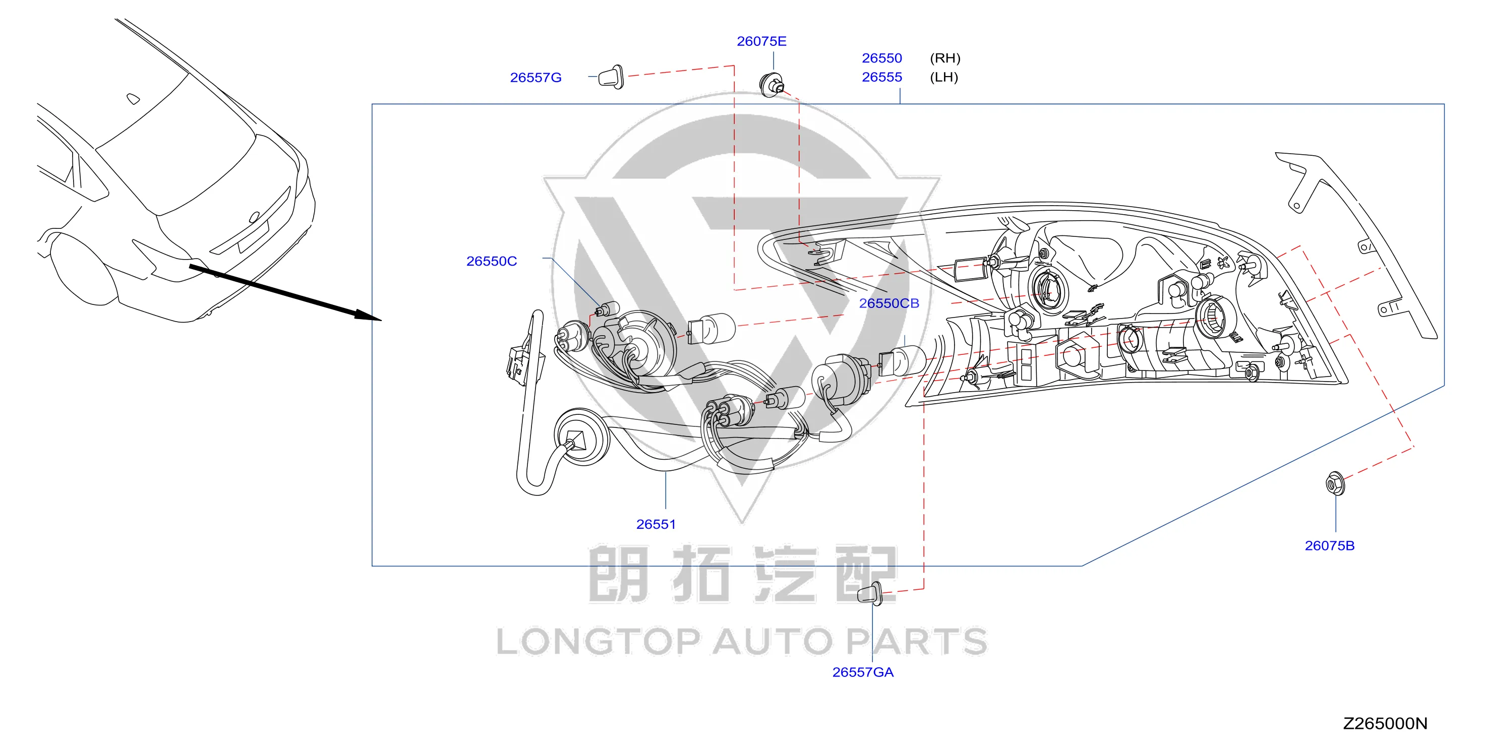 Outer Tail Lamp Assembly (Left) 26555-2GF0A 265552GF0A for Nissan