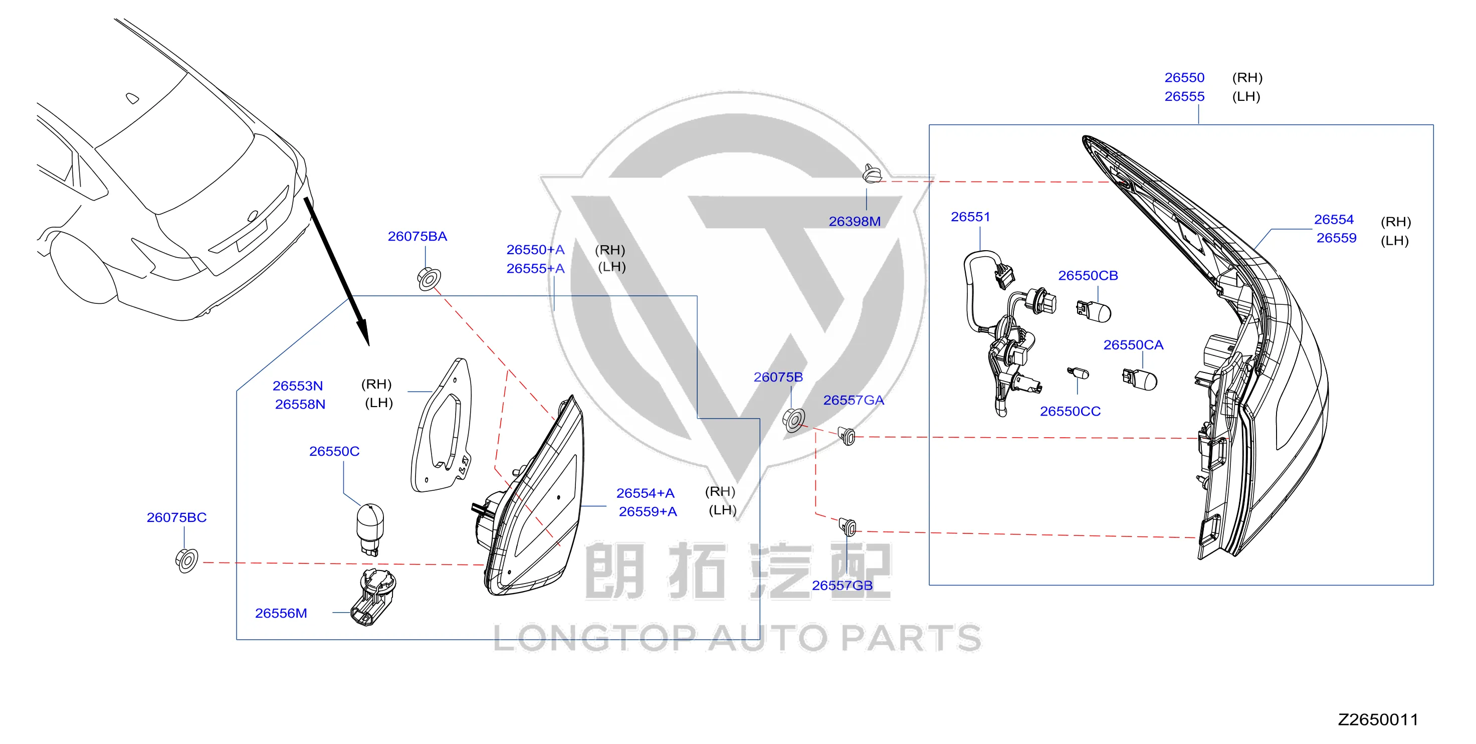 Outer Tail Lamp Subassembly (Left) 26559-2GF0A 265592GF0A for Nissan