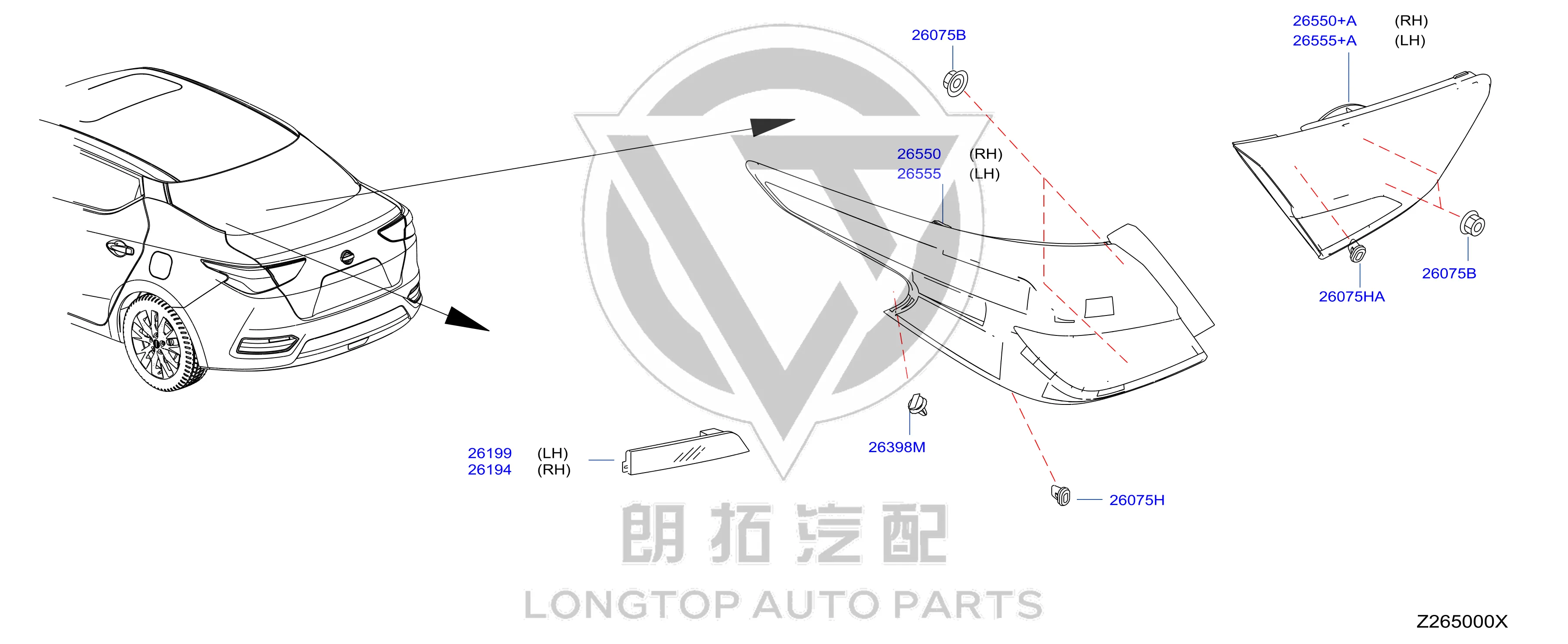 Outer Tail Lamp Assembly (Left) 26555-5MA0A 265555MA0A for Nissan
