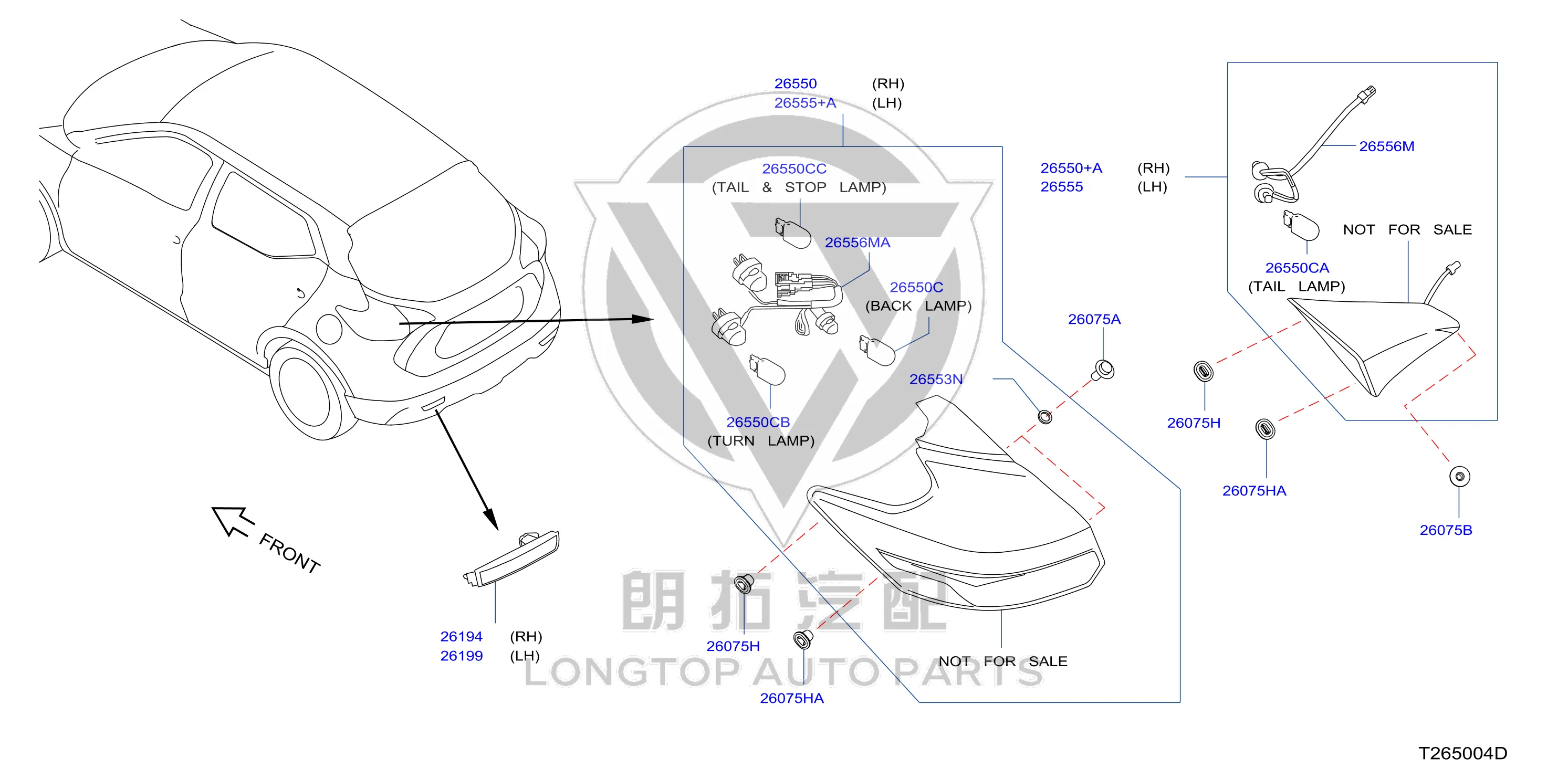 Inner Tail Lamp Assembly 26550-5RF0A 265505RF0A for Nissan