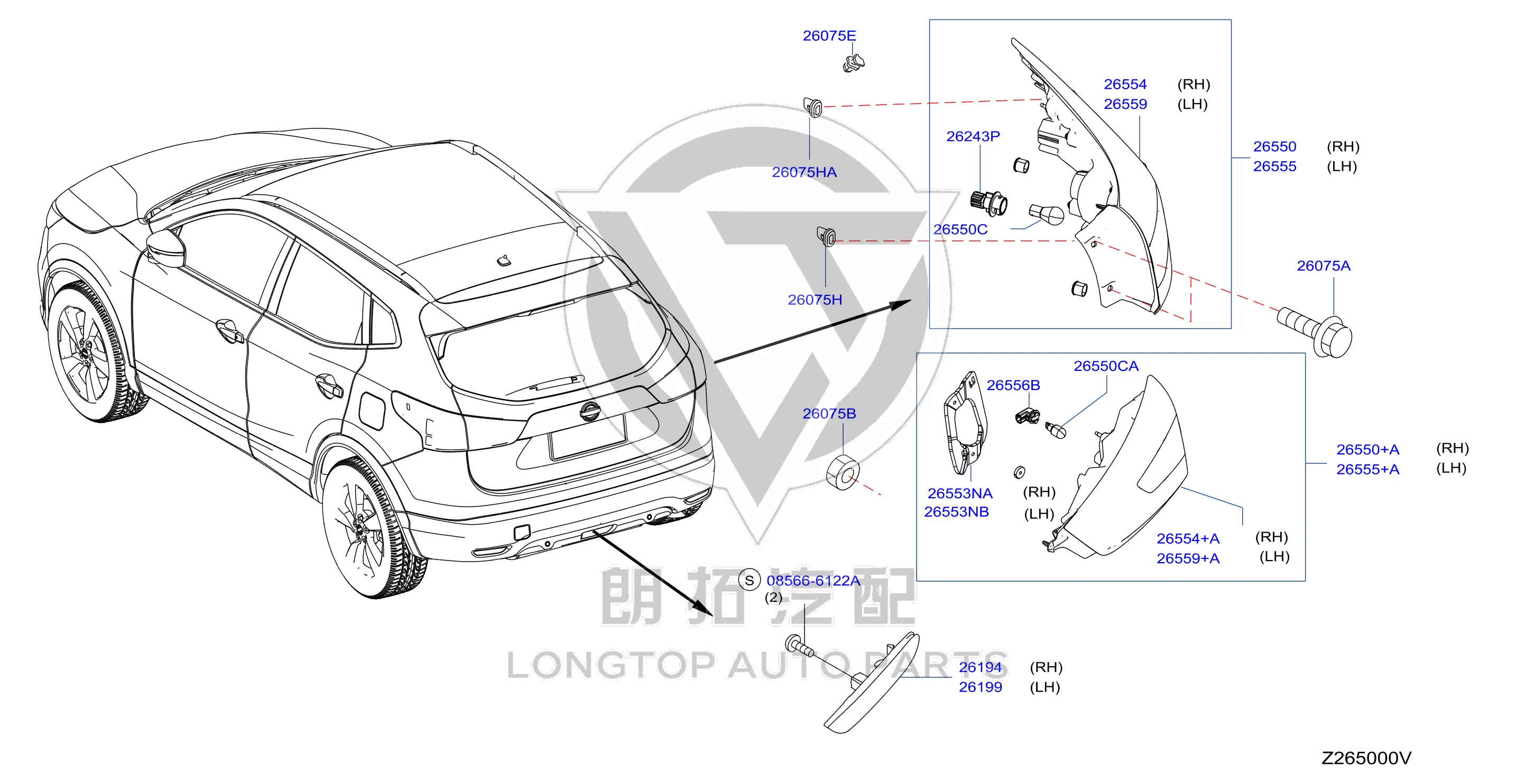 Outer Tail Lamp Half-Assembly (Right) 26554-DF30A 26554DF30A for Nissan