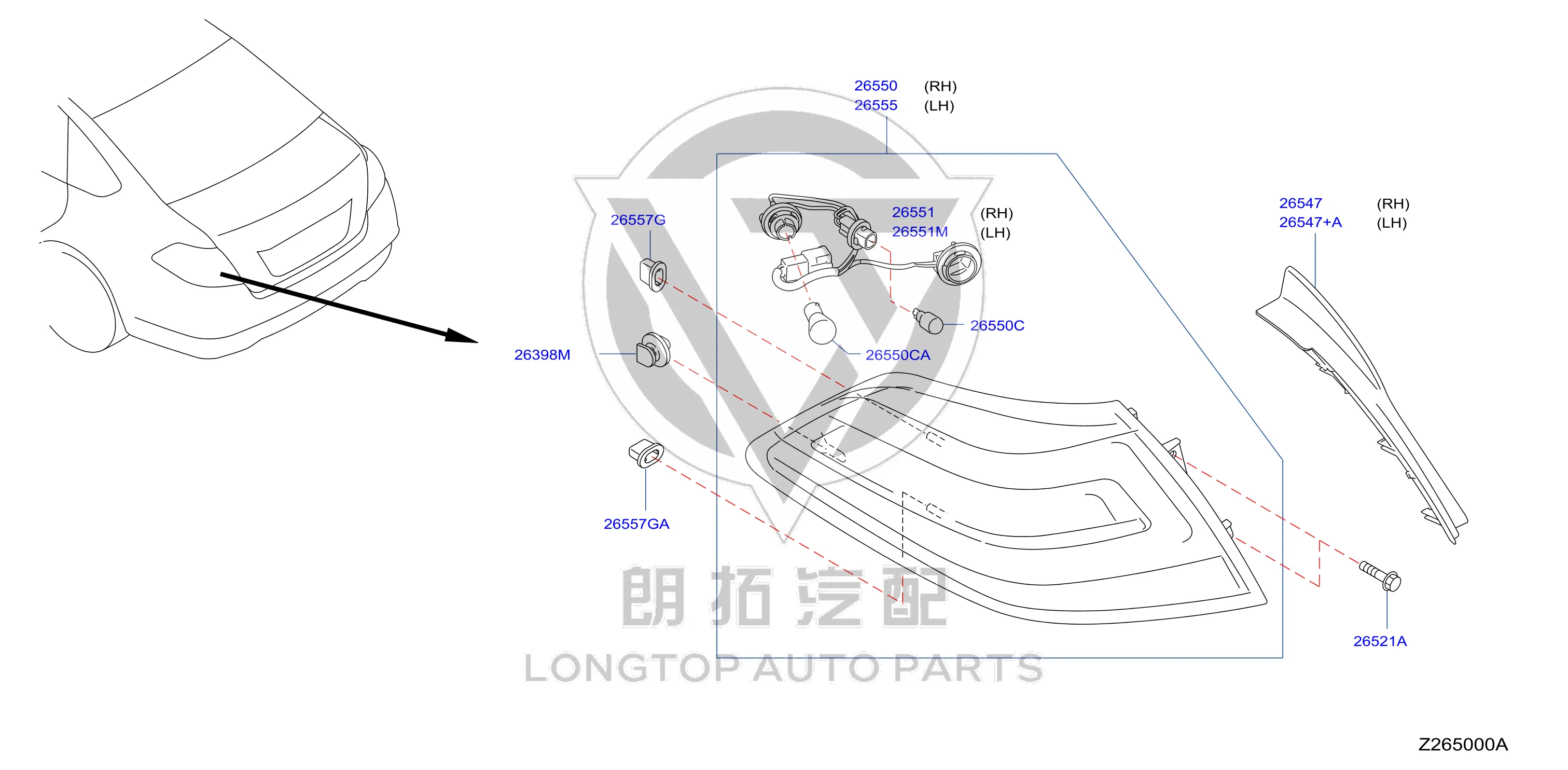 Tail Lamp Assembly (Right) 26550-KA60A 26550KA60A for Nissan