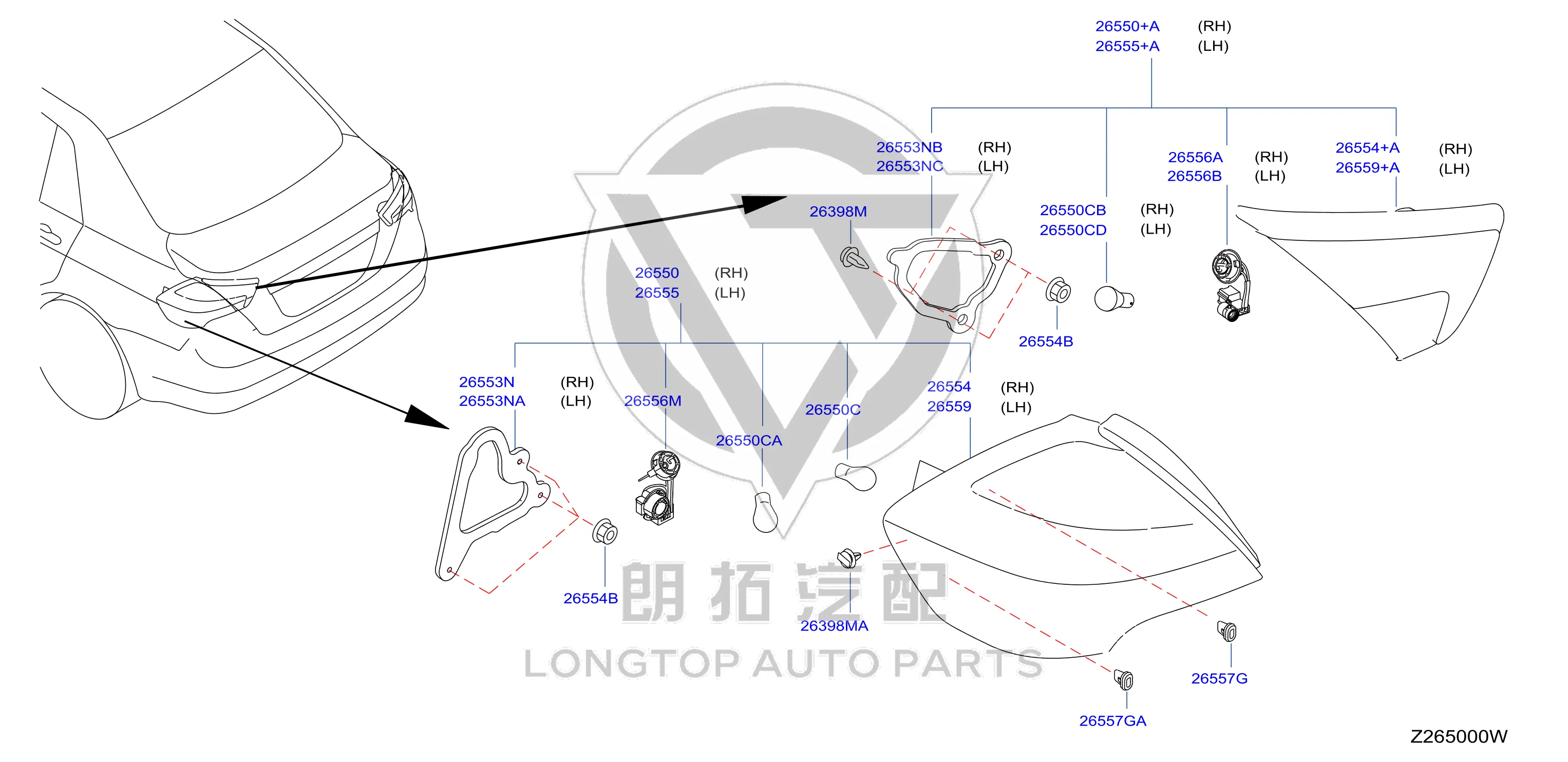 Outer Tail Lamp Subassembly (Left) 26559-2FJ0A 265592FJ0A for Venucia