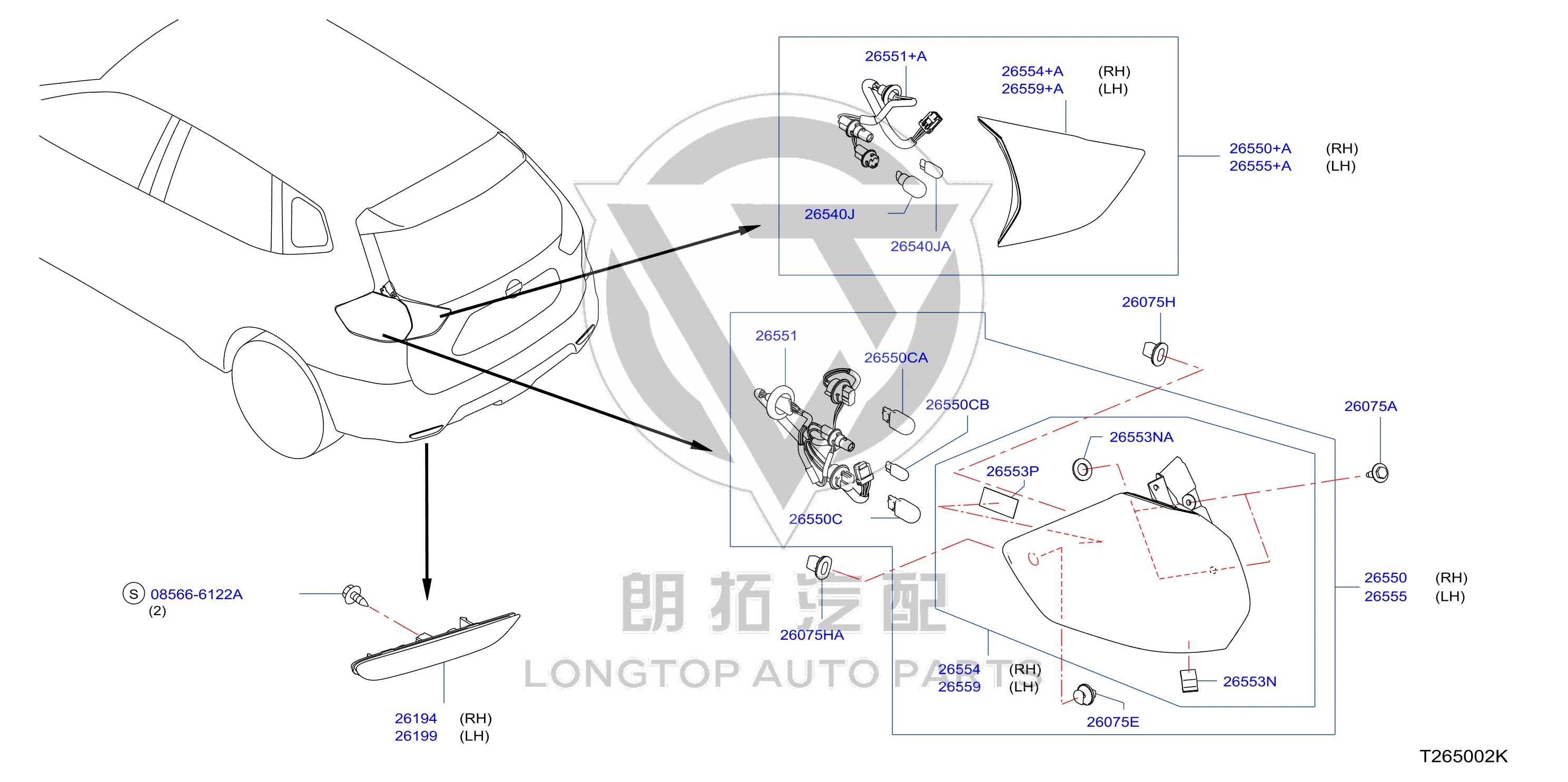 Outer Tail Lamp Half-Assembly 26554-4CA1D 265544CA1D for Nissan
