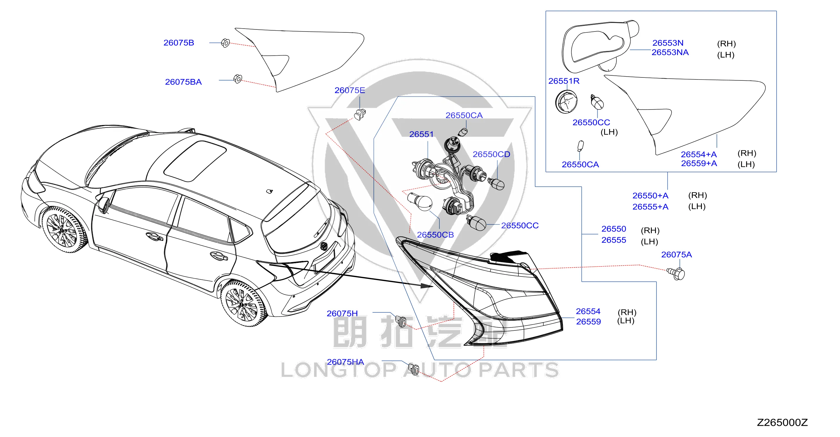 Outer Tail Lamp Subassembly (Left) 26559-4DW0A 265594DW0A for Nissan