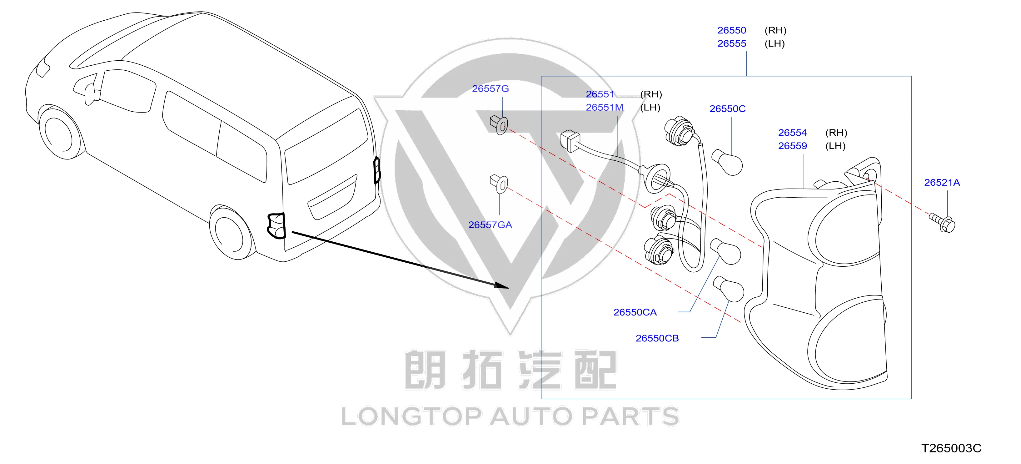 Outer Tail Lamp Subassembly (Left) 26559-JX31A 26559JX31A for Nissan