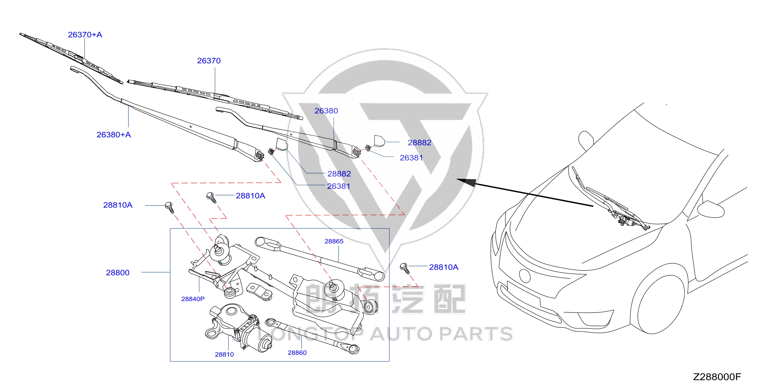 Front Windshield Wiper Blade (Left) 28890-3TS0A 288903TS0A for Nissan