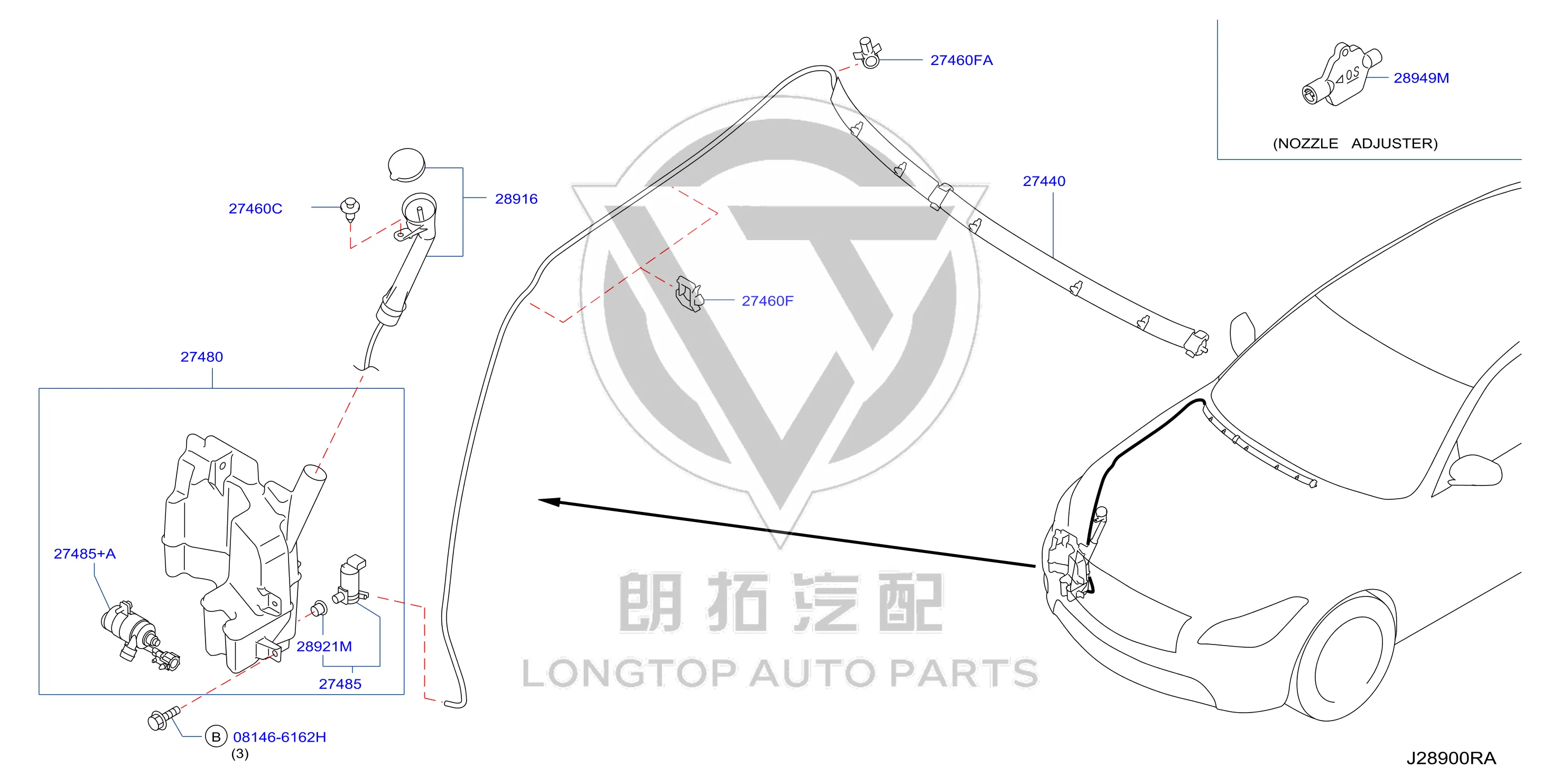 Front Windshield Washer Fluid Reservoir 28910-1MK0A 289101MK0A for Infiniti