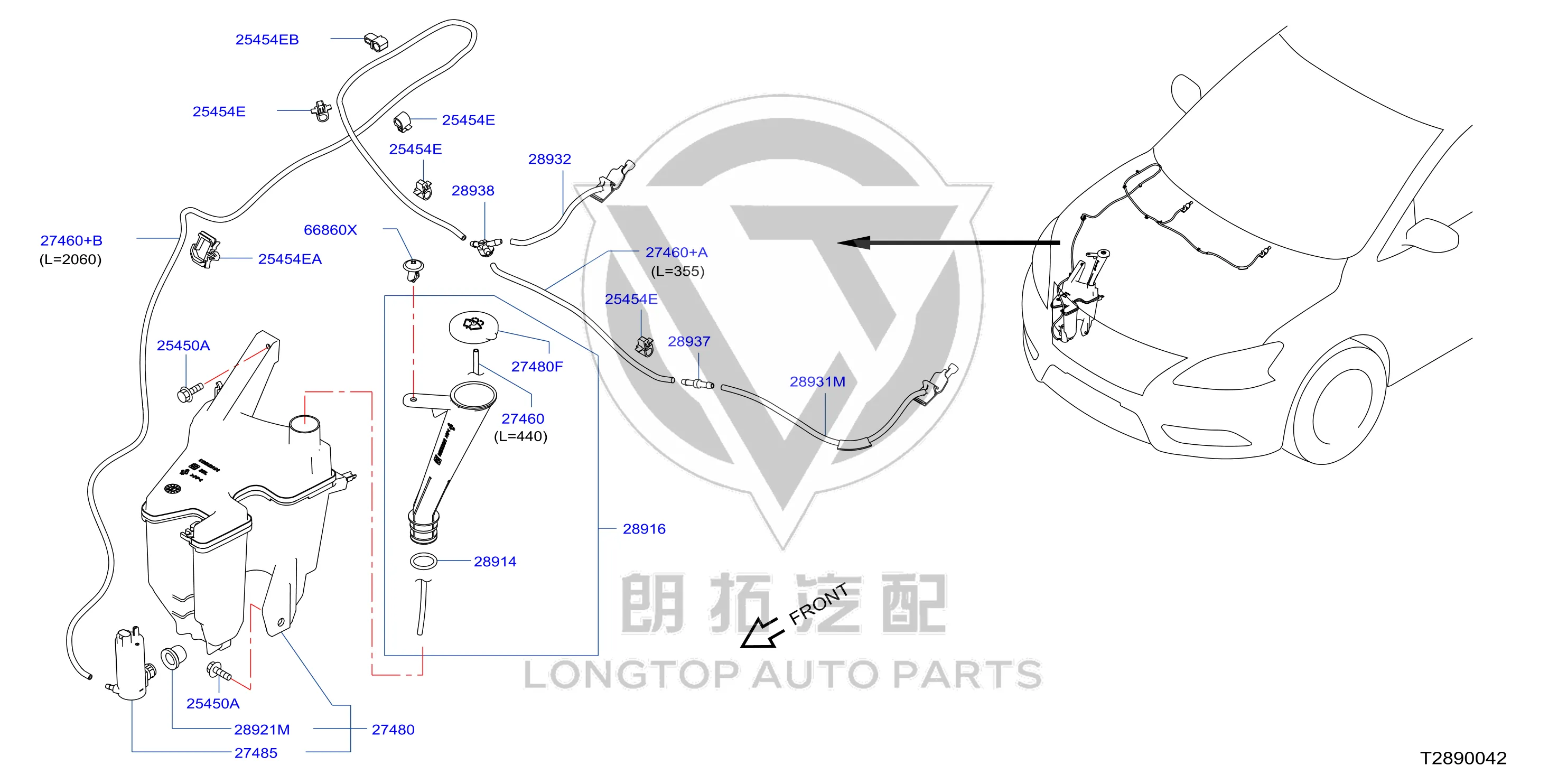 Front windshield washer fluid reservoir 28910-3RA0A 289103RA0A for Nissan