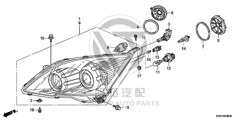 Headlamp Half-Assembly (Right) 33101-SWNH01 33101SWNH01 for Honda
