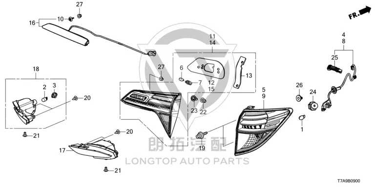 Outer Tail Lamp Half-Assembly (Right) 33502-T7AJ3 33502T7AJ31 for Honda