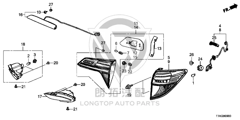 Outer Tail Lamp Subassembly (Left) 33552-T7A-J01 33552T7AJ01 for Honda
