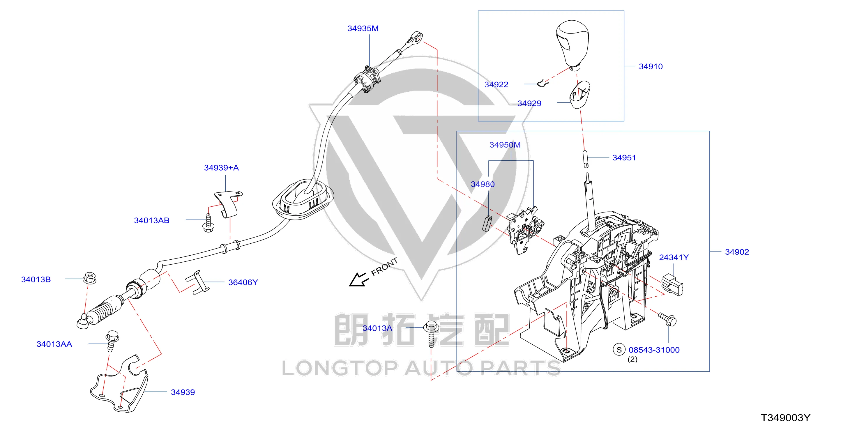 Transmission shift cable 34935-4CE0B 349354CE0B for Nissan